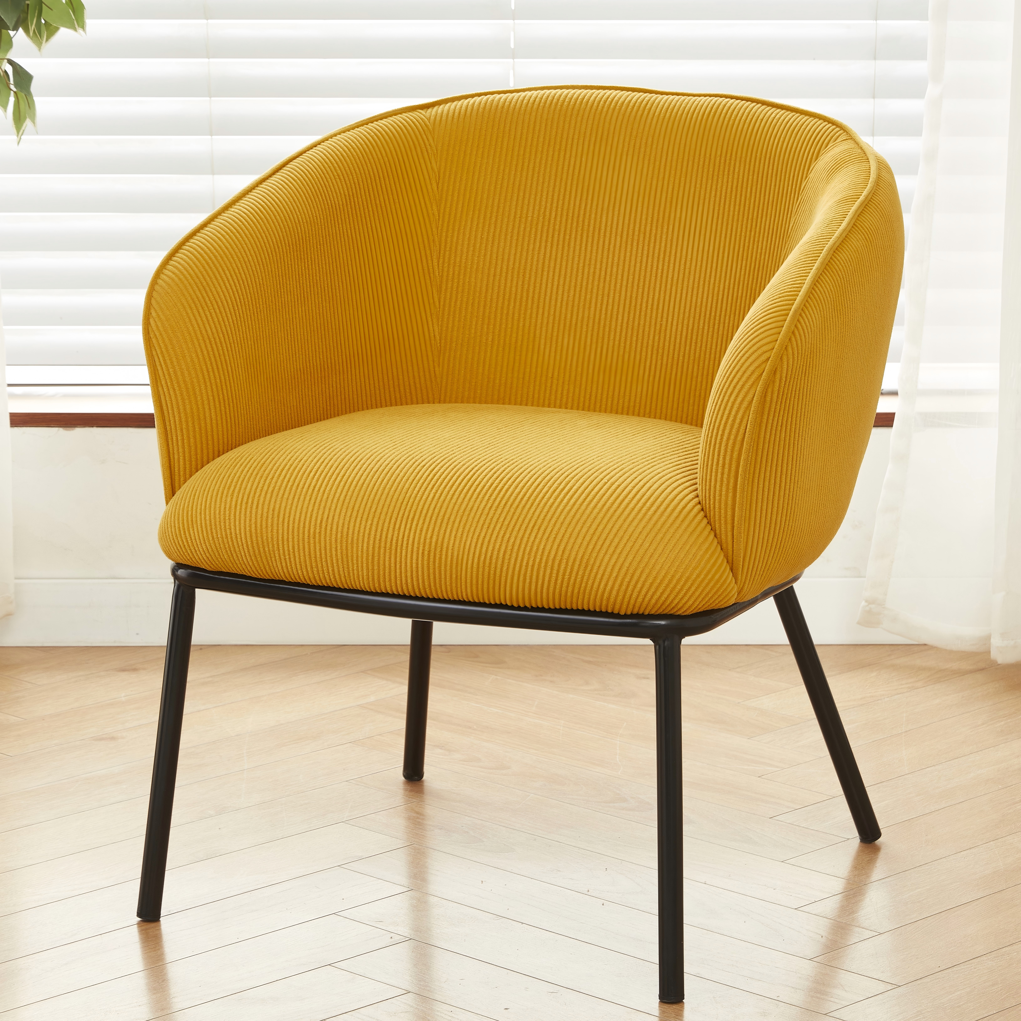 Fauteuil d'accent en velours côtelé, pieds métalliques, style années 50