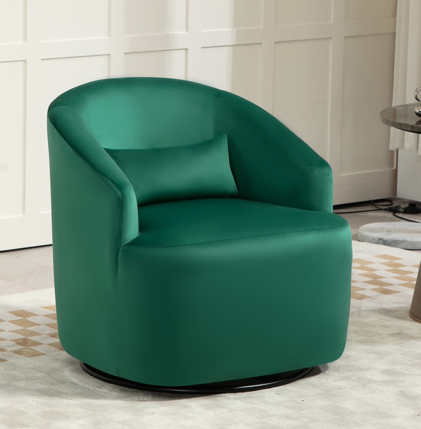 Fauteuil tonneau pivotant 360° velours courbe, assemblé