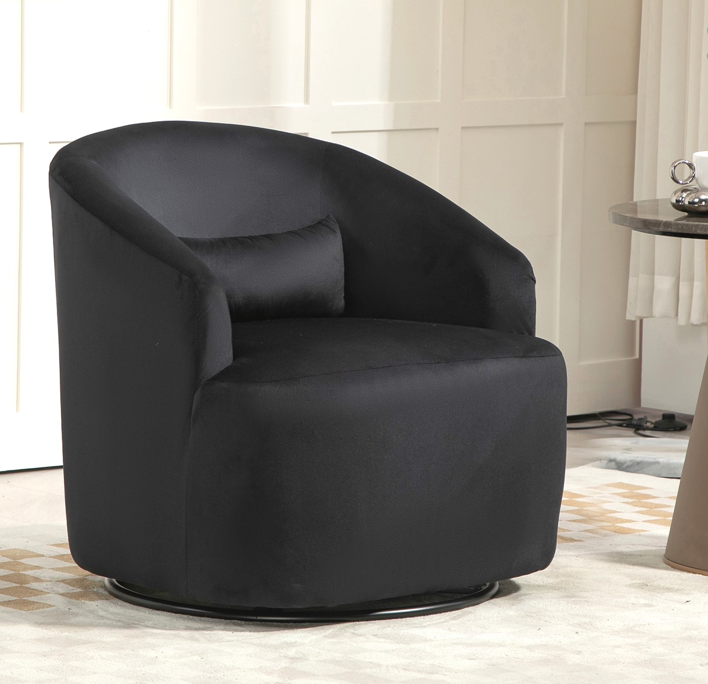 Fauteuil tonneau pivotant 360° velours incurvé, assemblé contemporain chambre salon