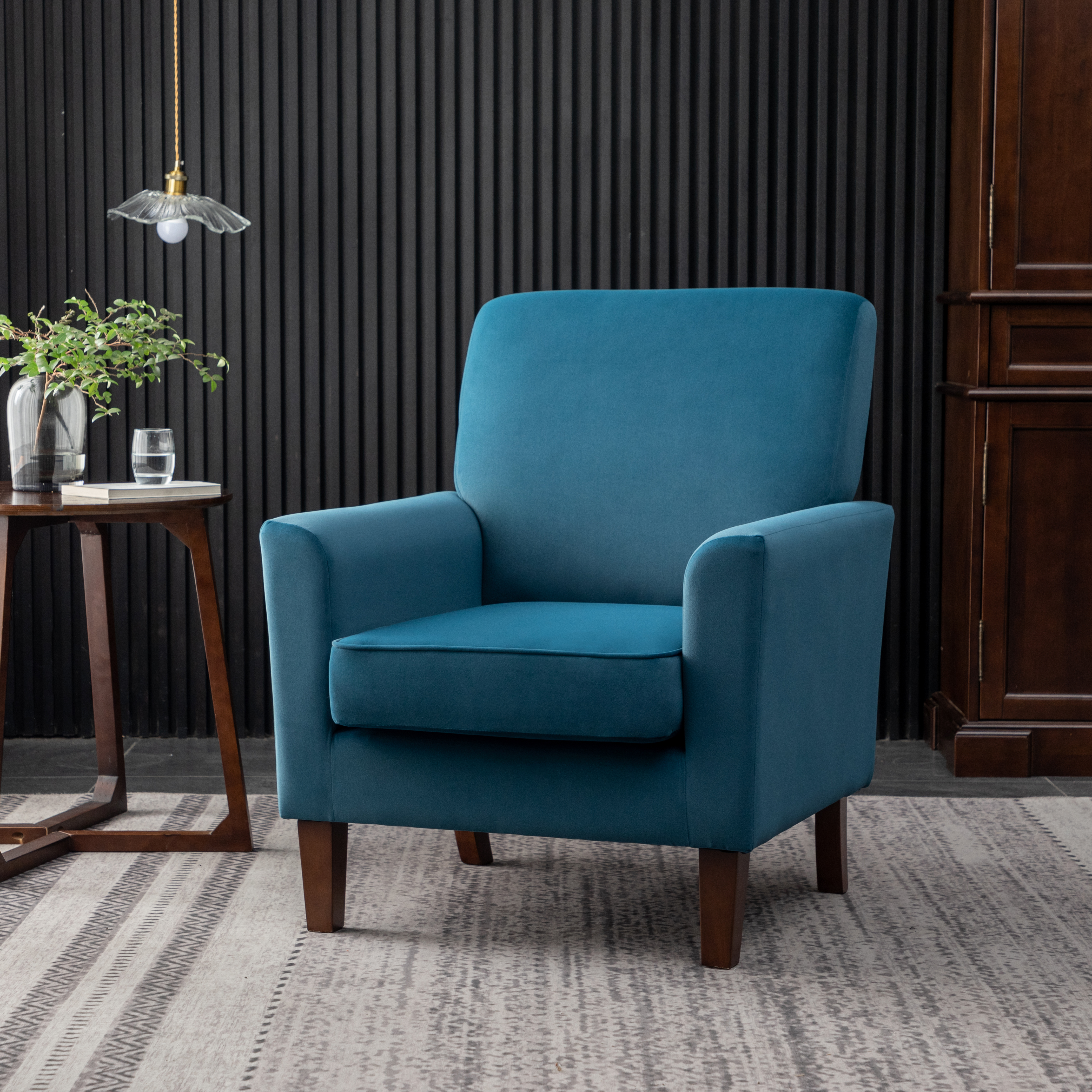 Fauteuil accent motif polyester, cadre bouleau, pattes brunes