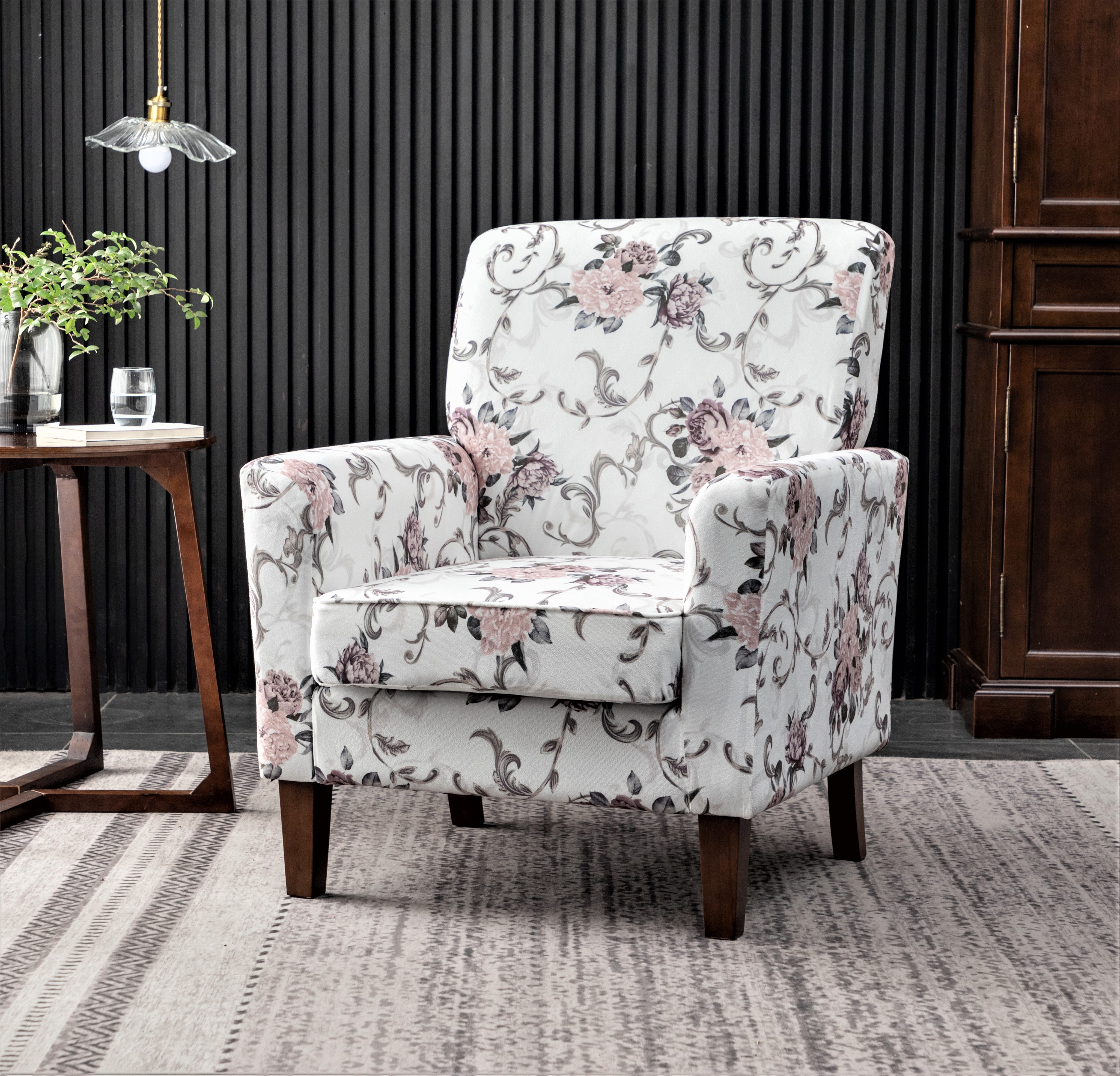 Fauteuil accent polyester cadre bouleau brun