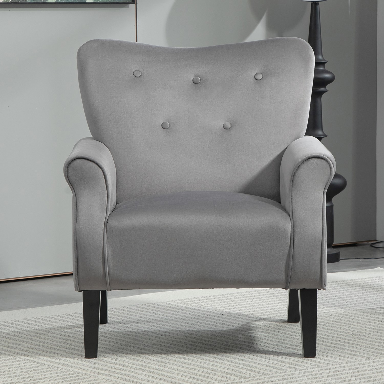 Chaise accent dossier haut mi-siècle, tissu, pieds bois