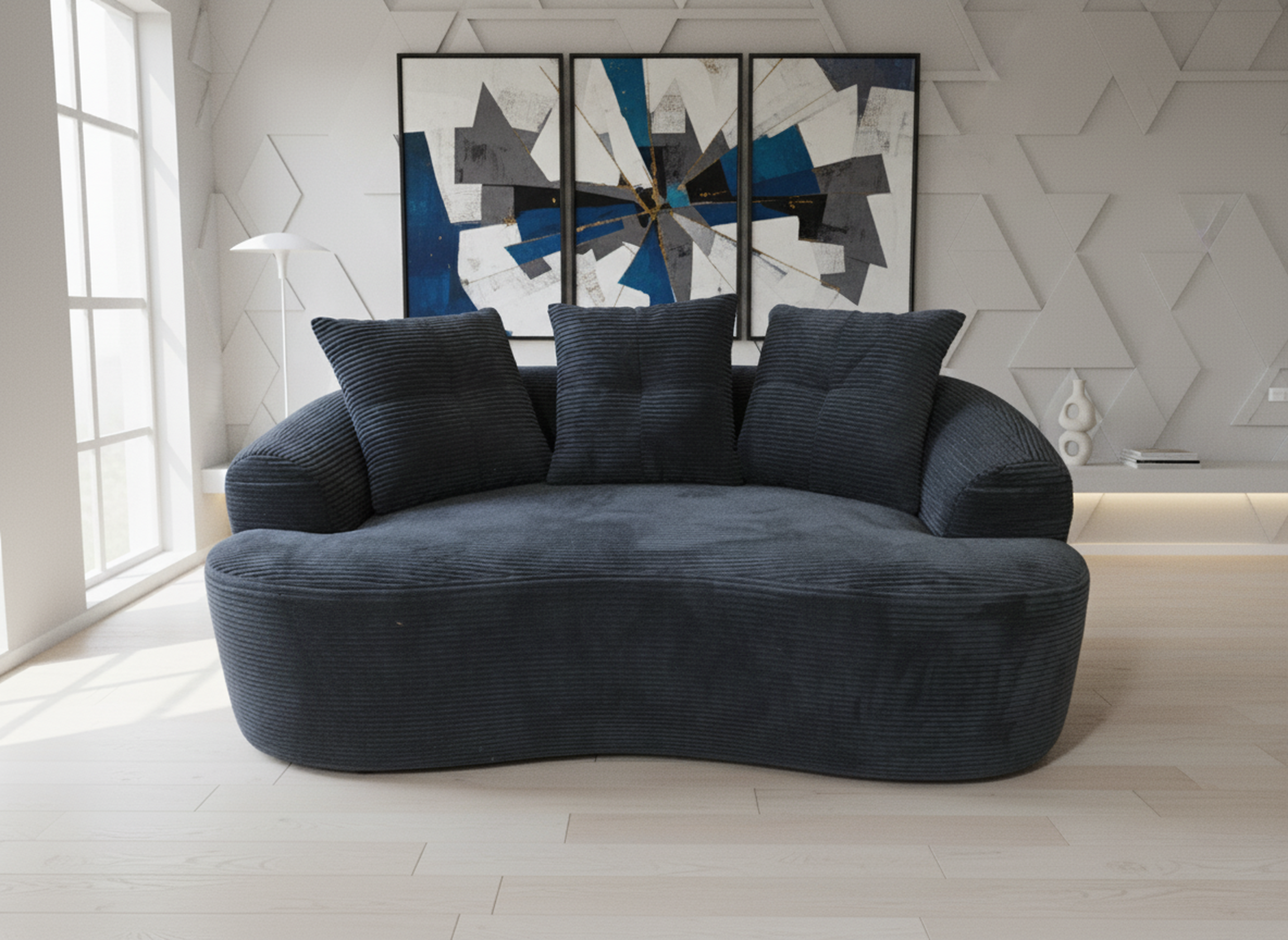 Causeuse 65,35 po, ressorts, 3 coussins, noir, assemblage non requis