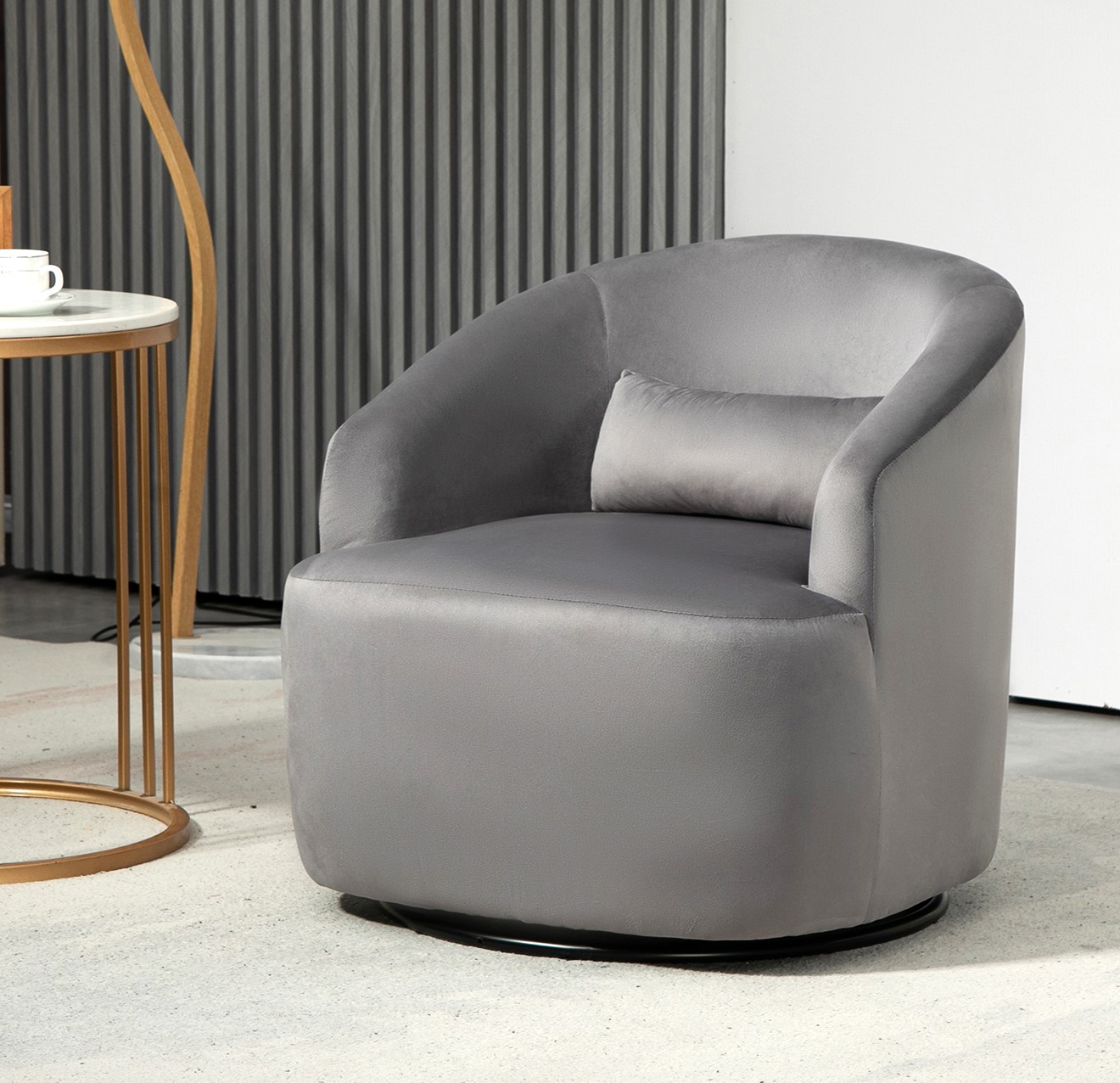 Fauteuil tonneau pivotant 361°, velours