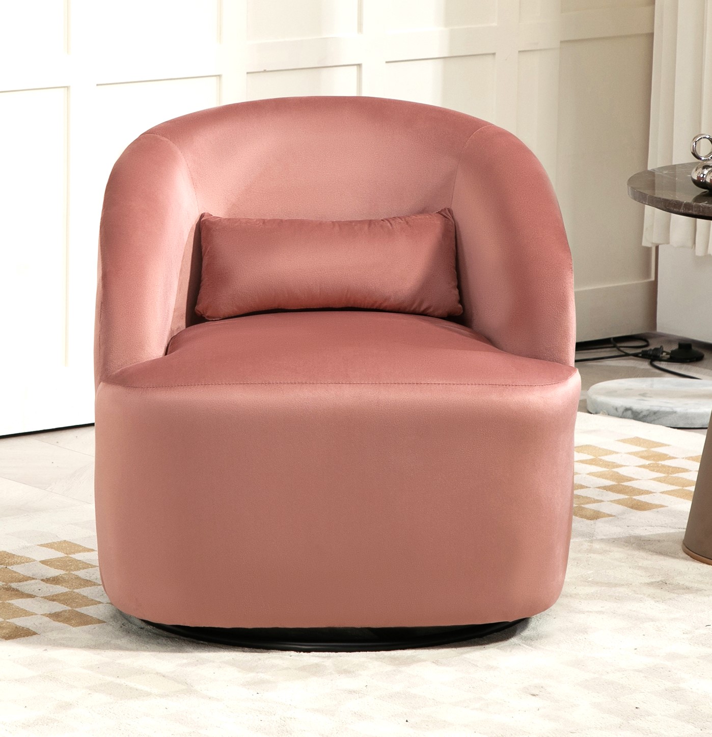 Fauteuil tonneau pivotant 364°, velours