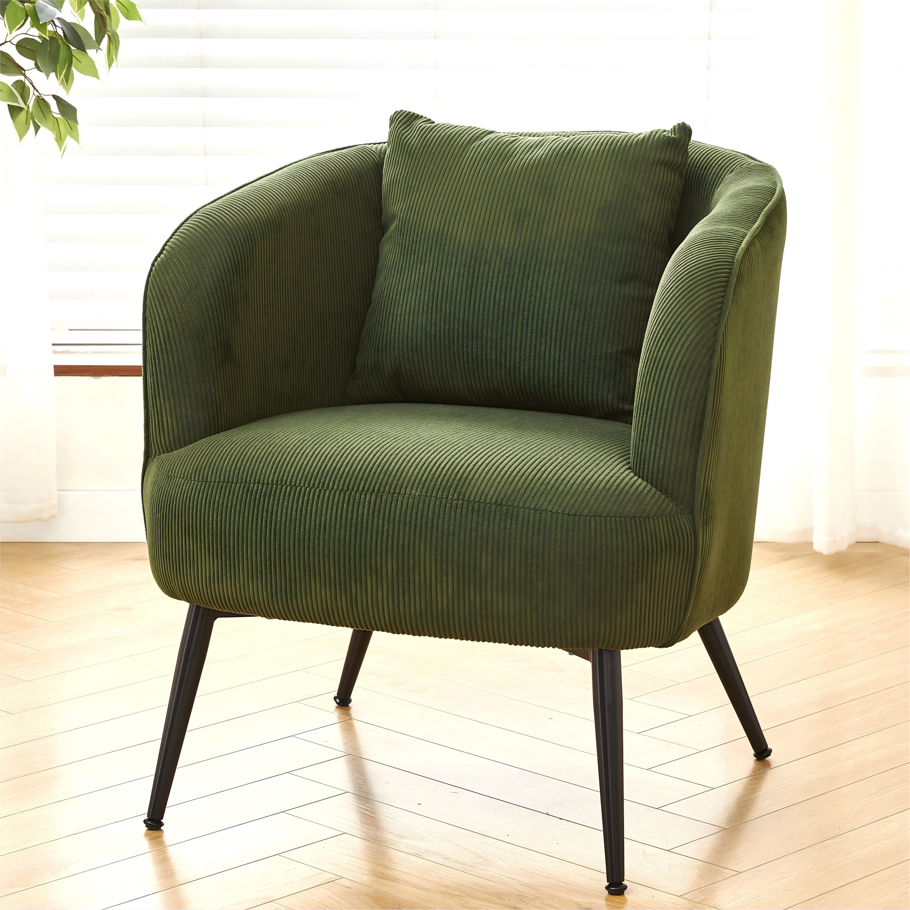 Fauteuil accent velours avec oreiller, pieds métal moderne