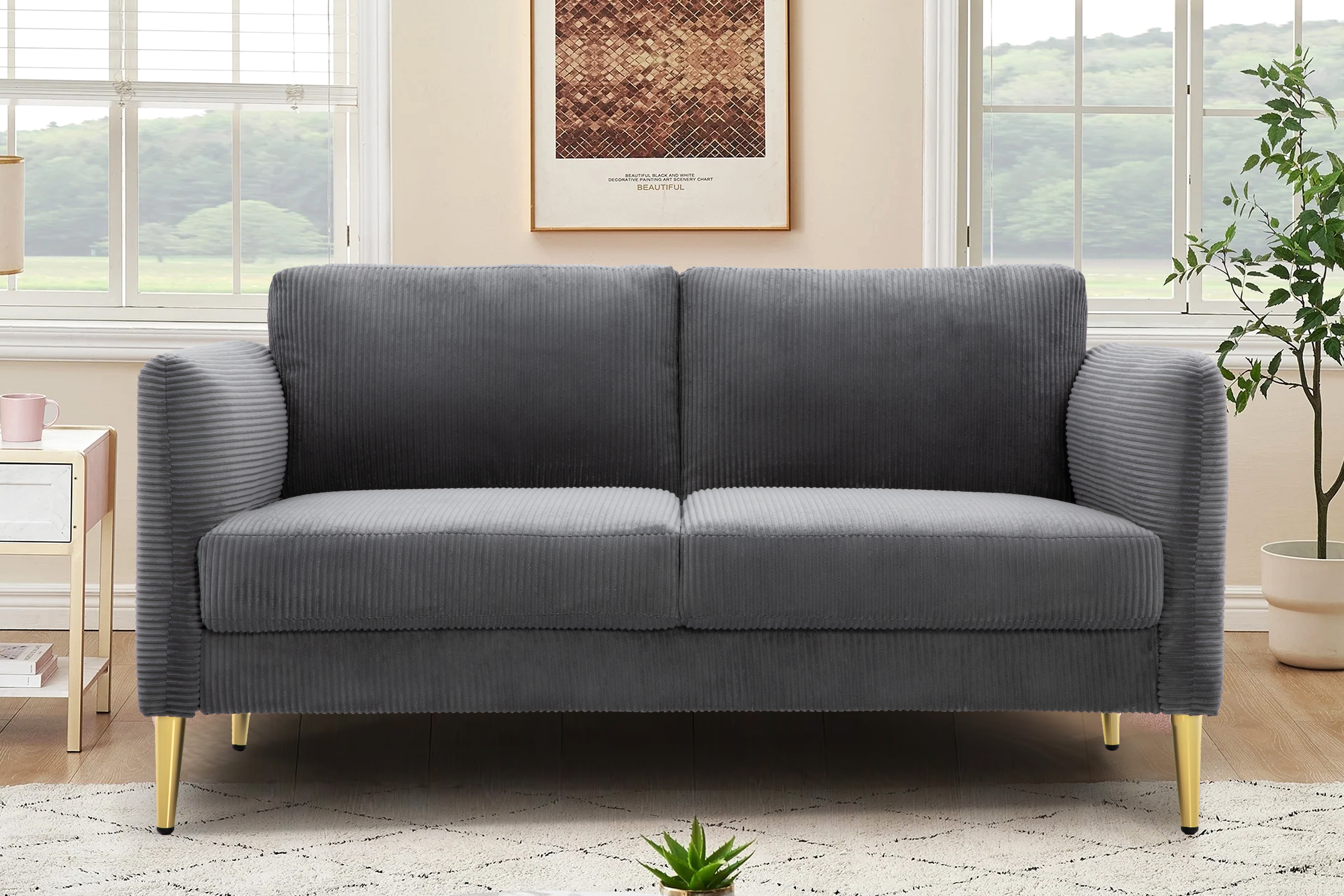 Causeuse corduroy 60,63 po moderne, coussin moelleux