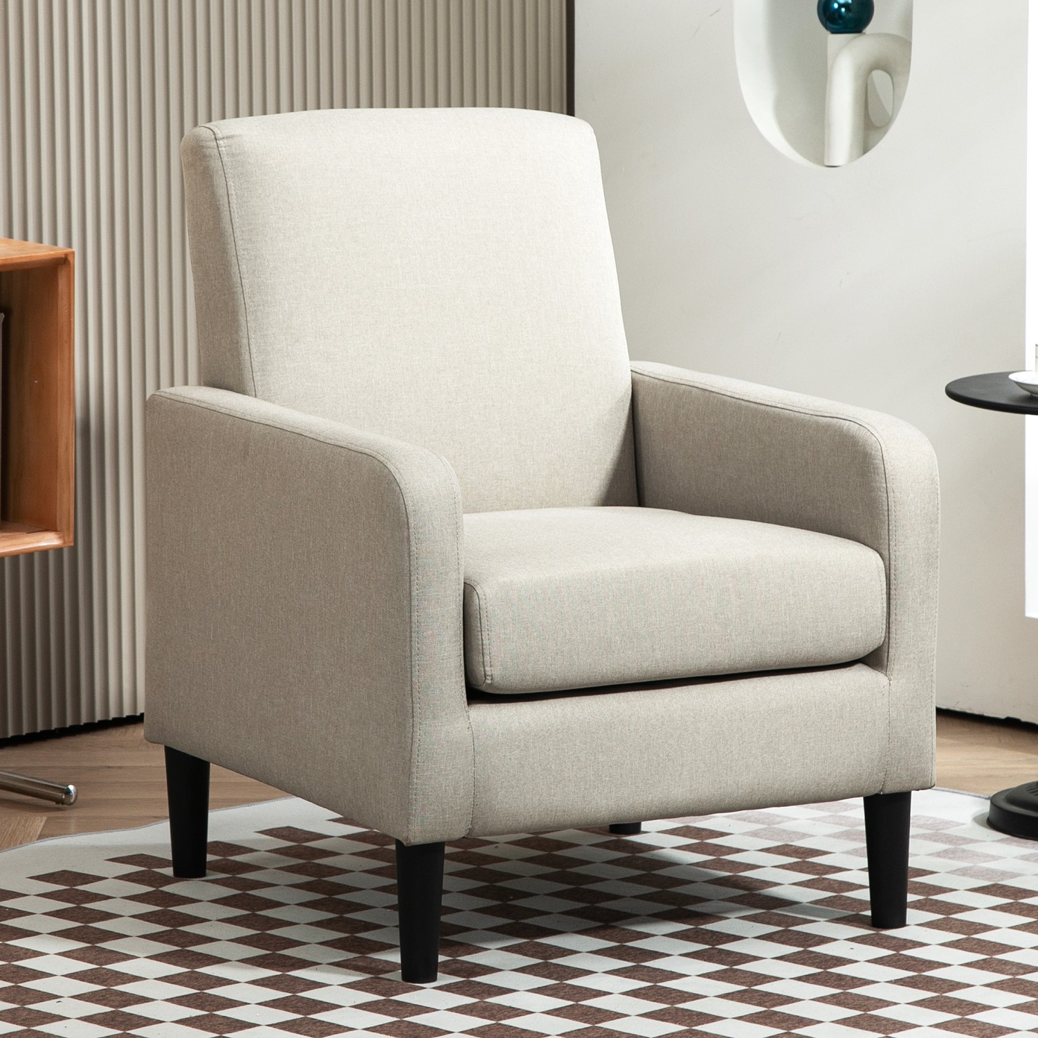 Fauteuil accent lin faux rembourré bois cadre