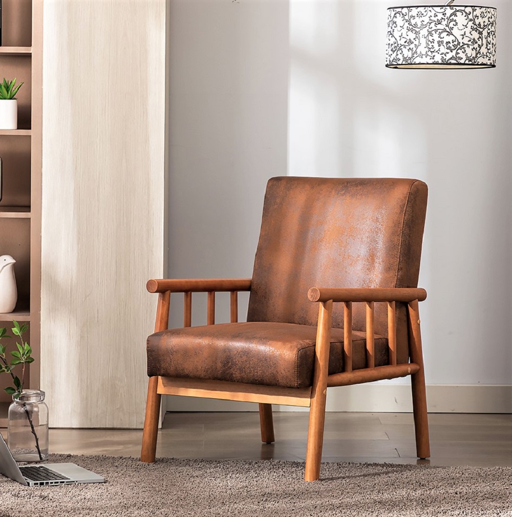 Fauteuil mid-century 25" brun clair