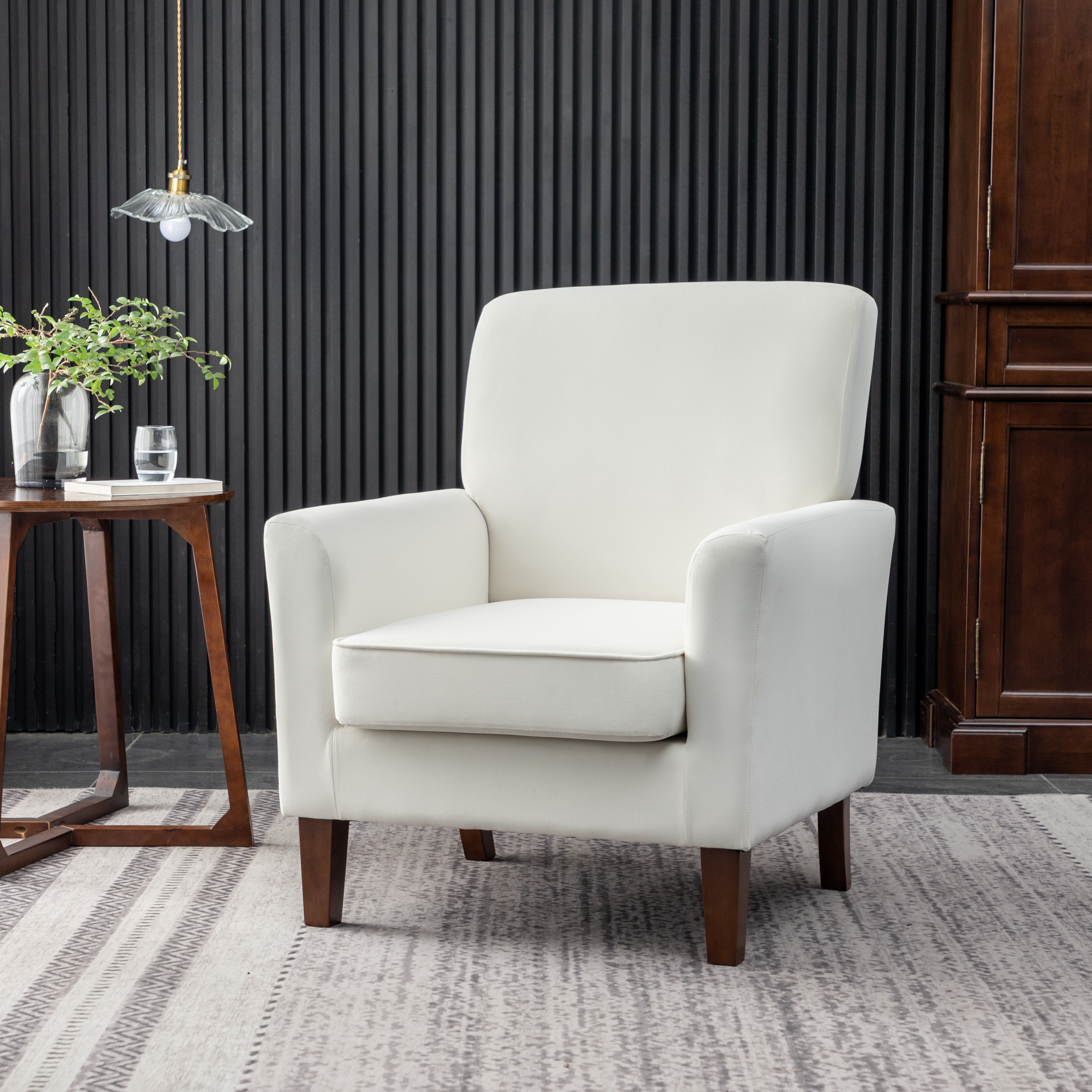 Fauteuil accent motif polyester cadre bouleau brun