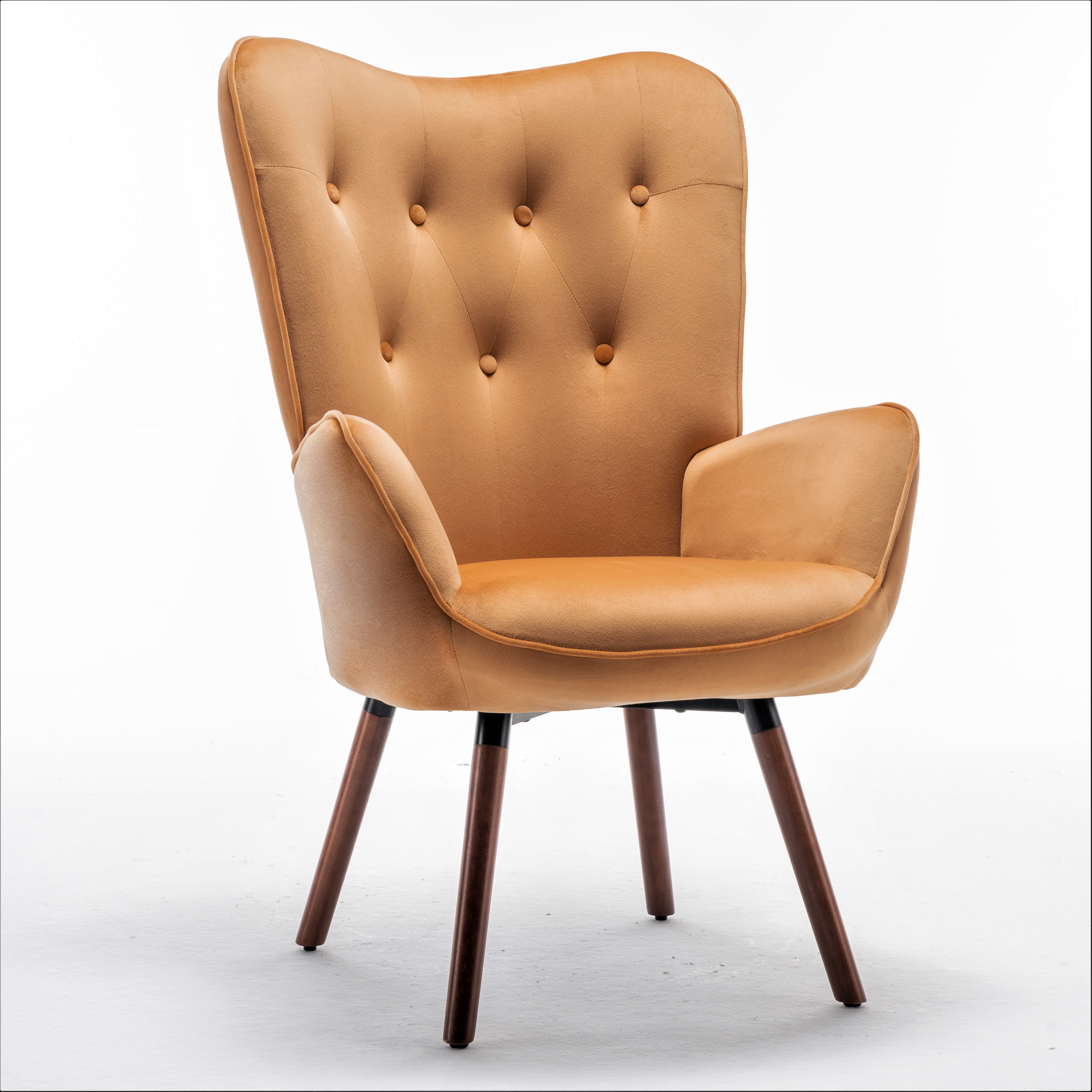 Fauteuil accent wing-back mi-siècle, tissu polyester capitonné