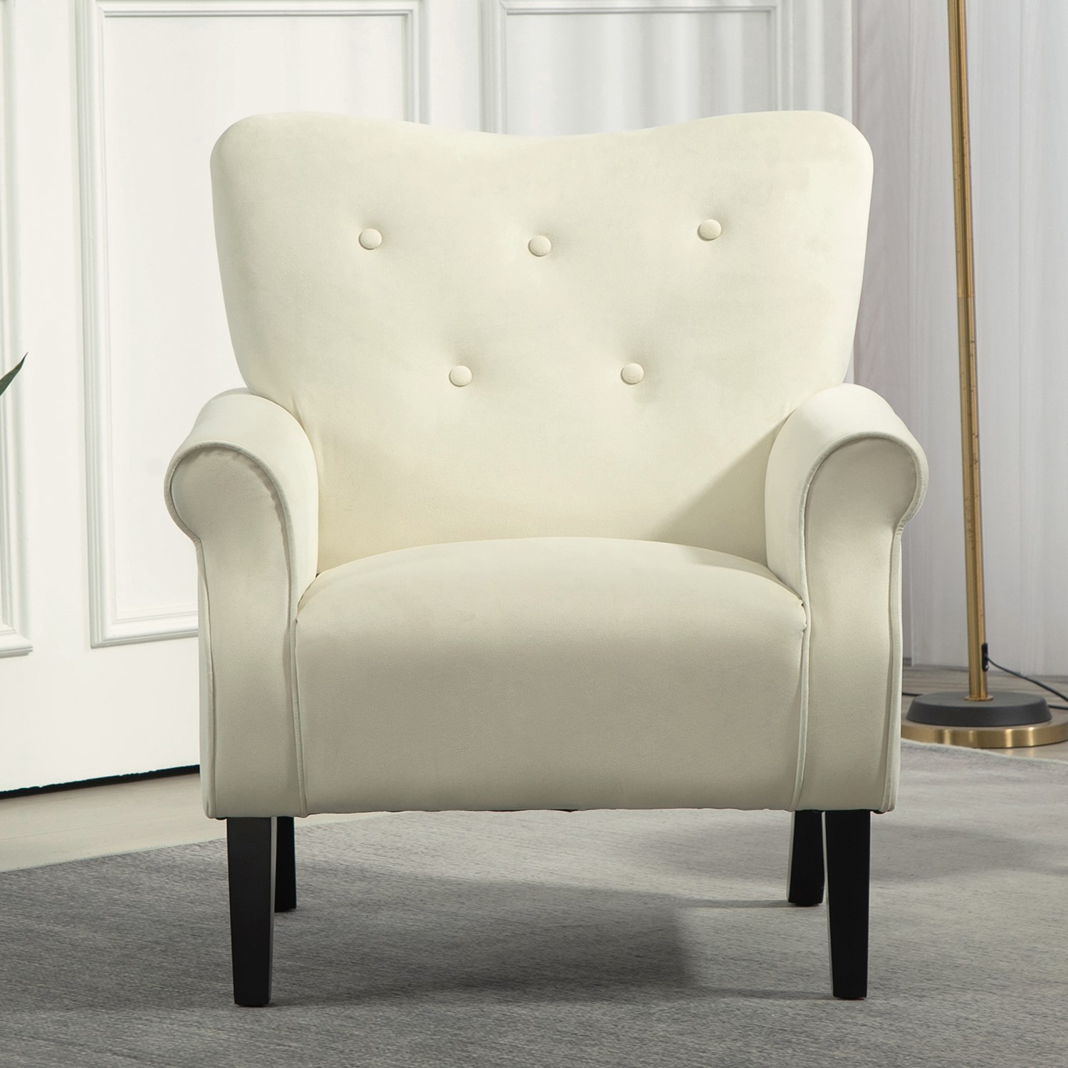 Fauteuil accent mid-century dossier haut tissu