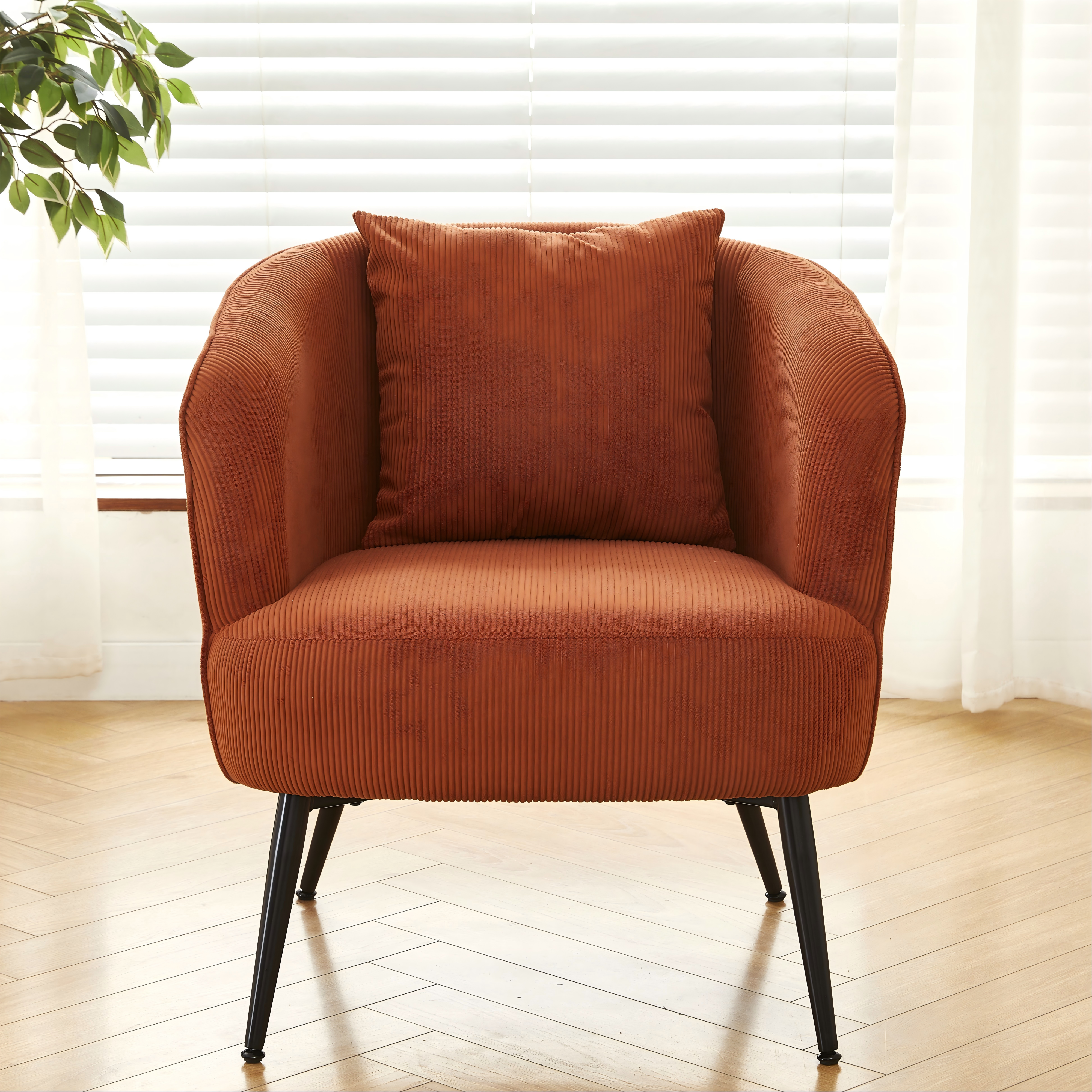 Chaise accentuelle velours + coussin, pieds métal