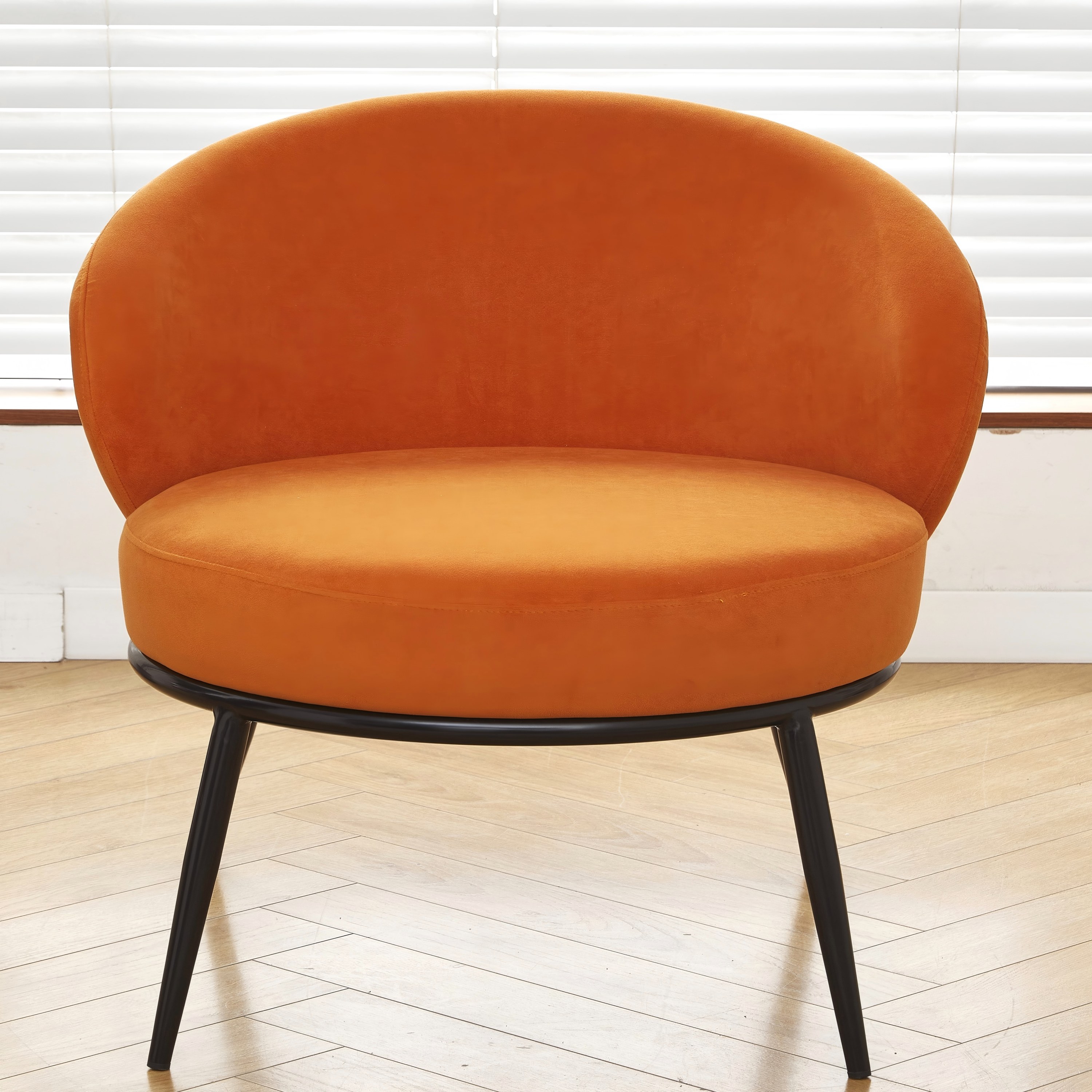 Fauteuil accent velours rond pieds métal style mid-century