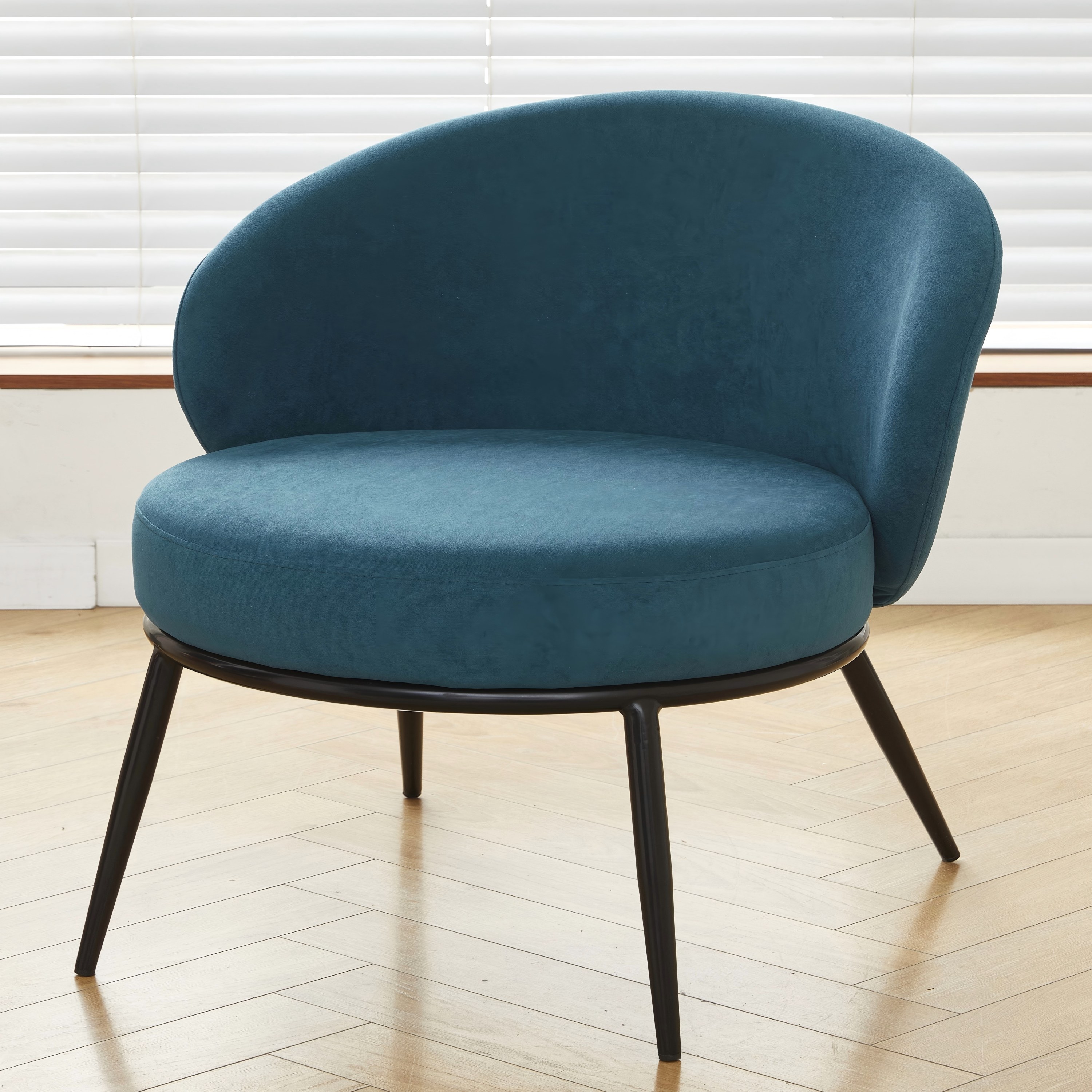 Fauteuil accent velours rond pieds métal style mid-century
