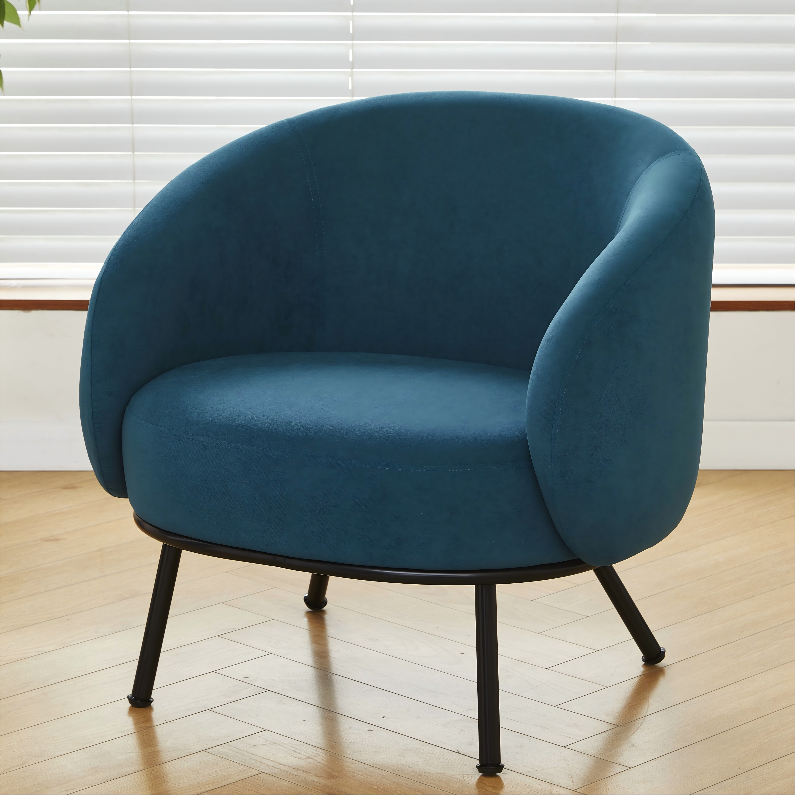 Fauteuil accent velours mi-siècle, pieds métal, canapé 1 place