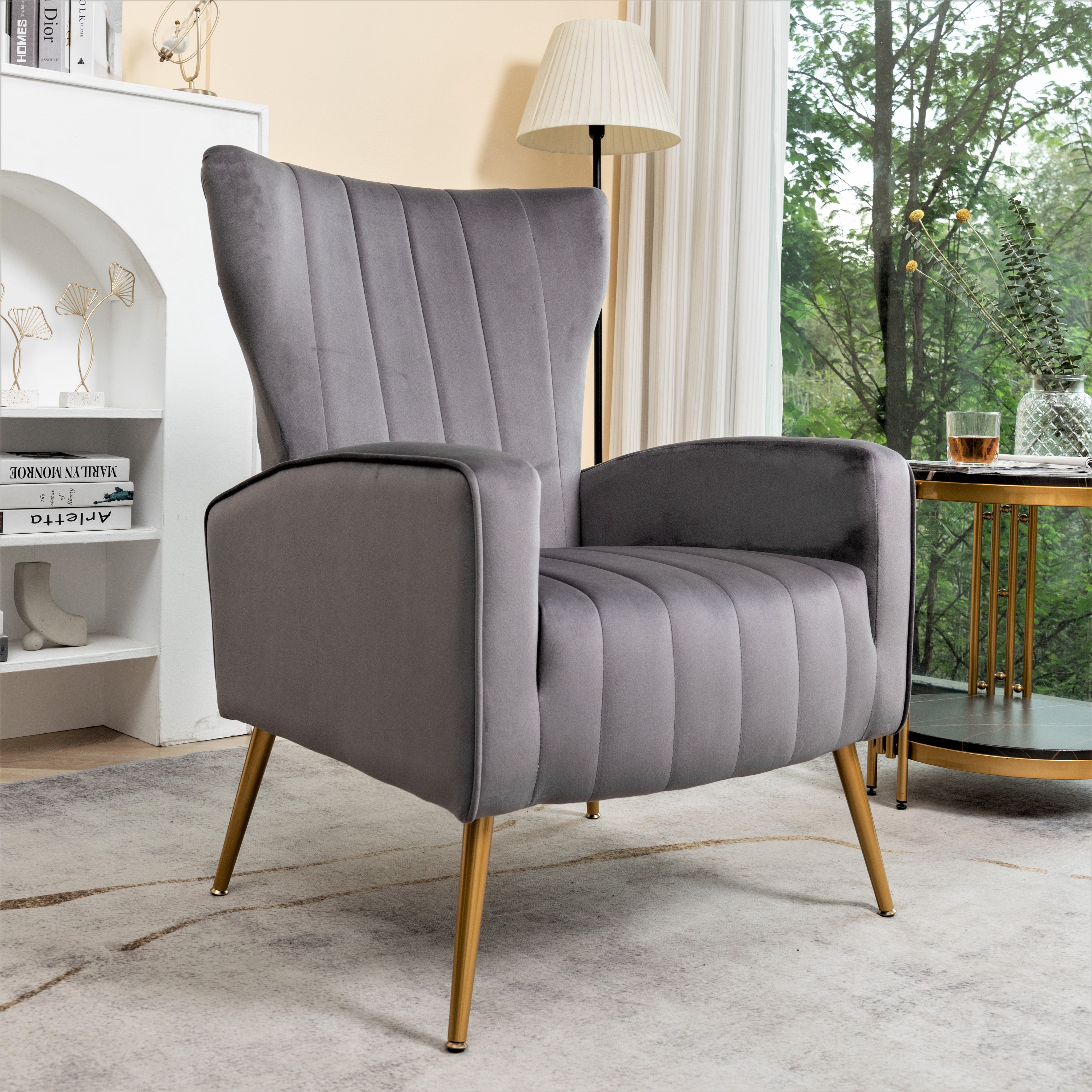 Fauteuil accent velours pieds métal - Moderne