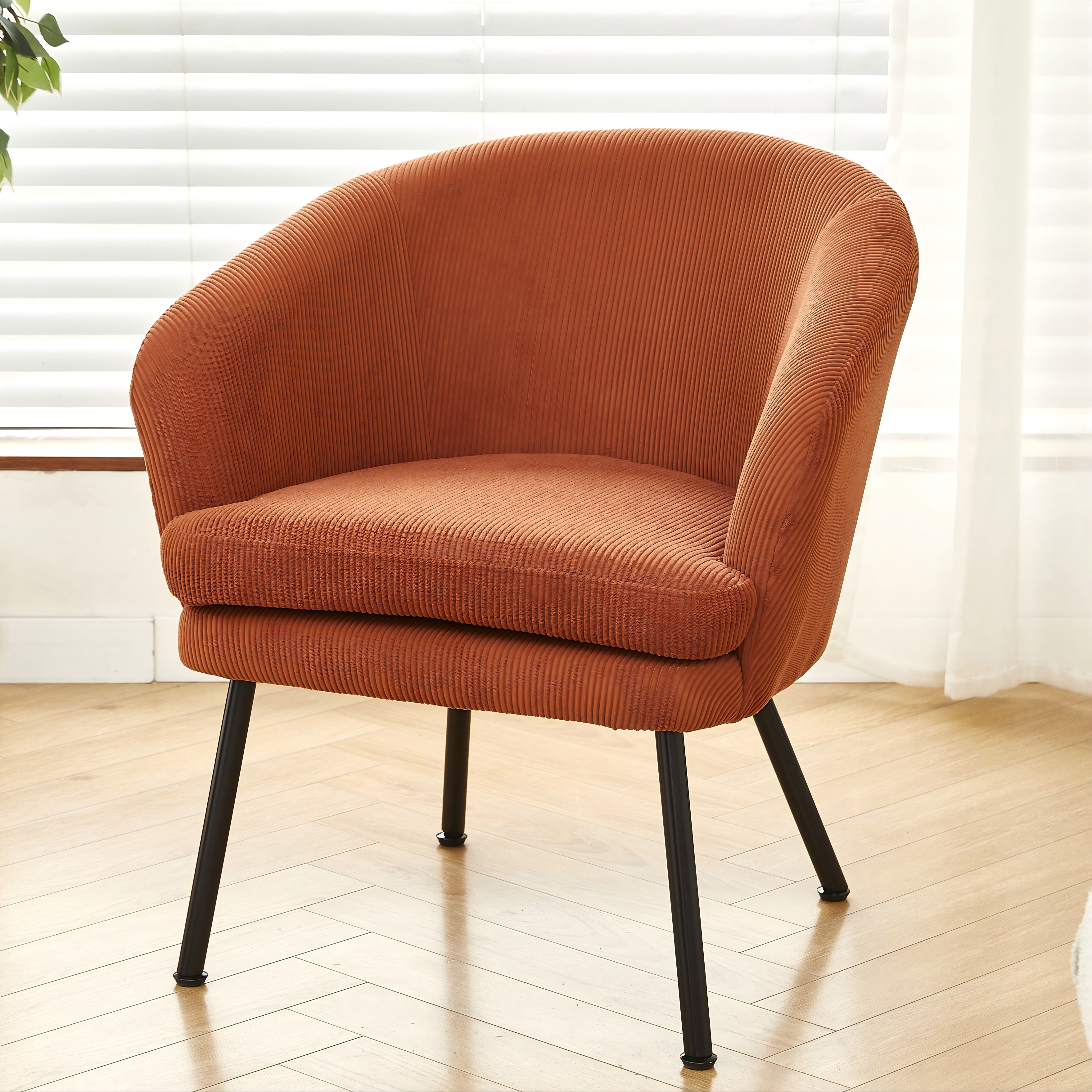 Fauteuil accent velours côtelé jambes métal noir
