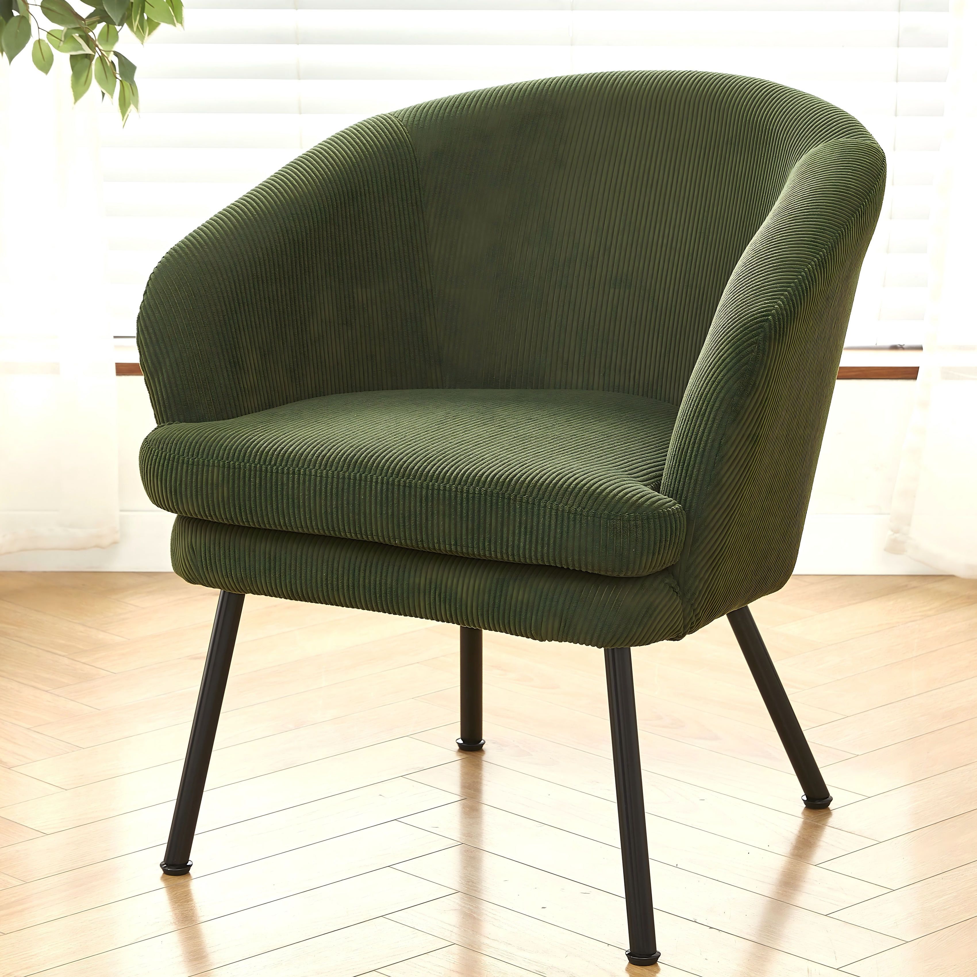 Fauteuil accent velours côtelé, jambes métal noir, moderne