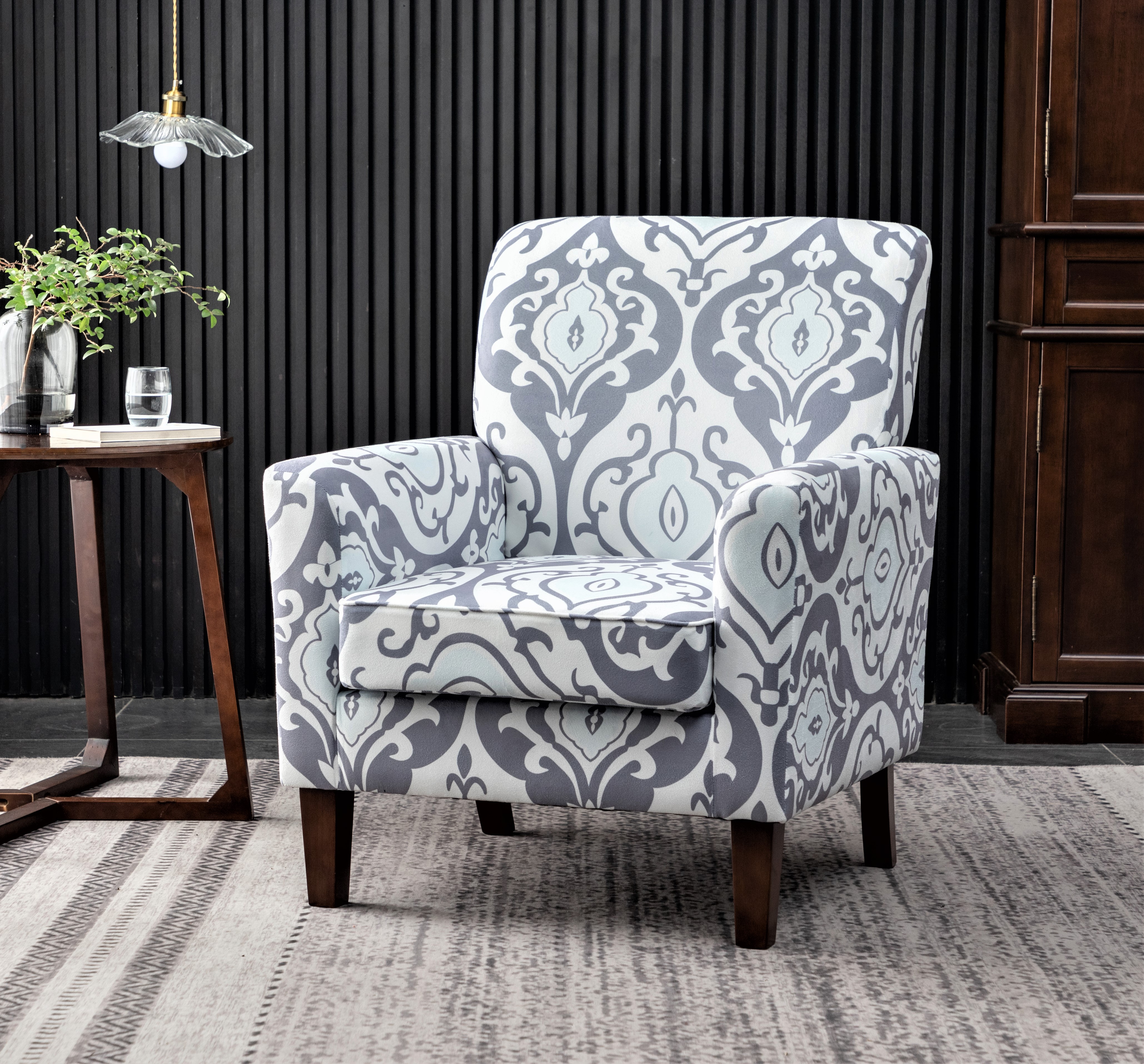 Fauteuil accent polyester cadre bouleau brun