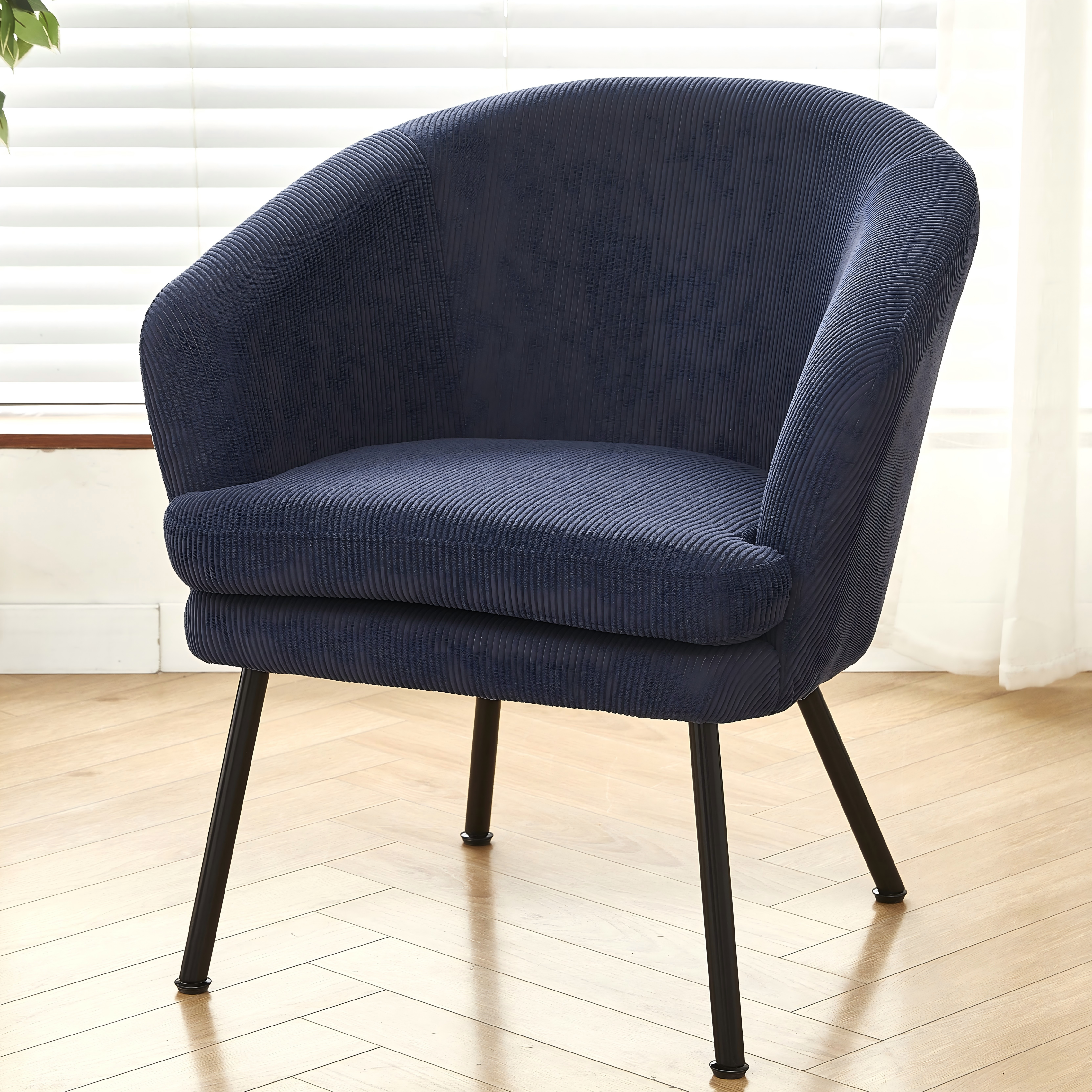 Fauteuil accentuation velours côtelé pieds métal noir, moderne