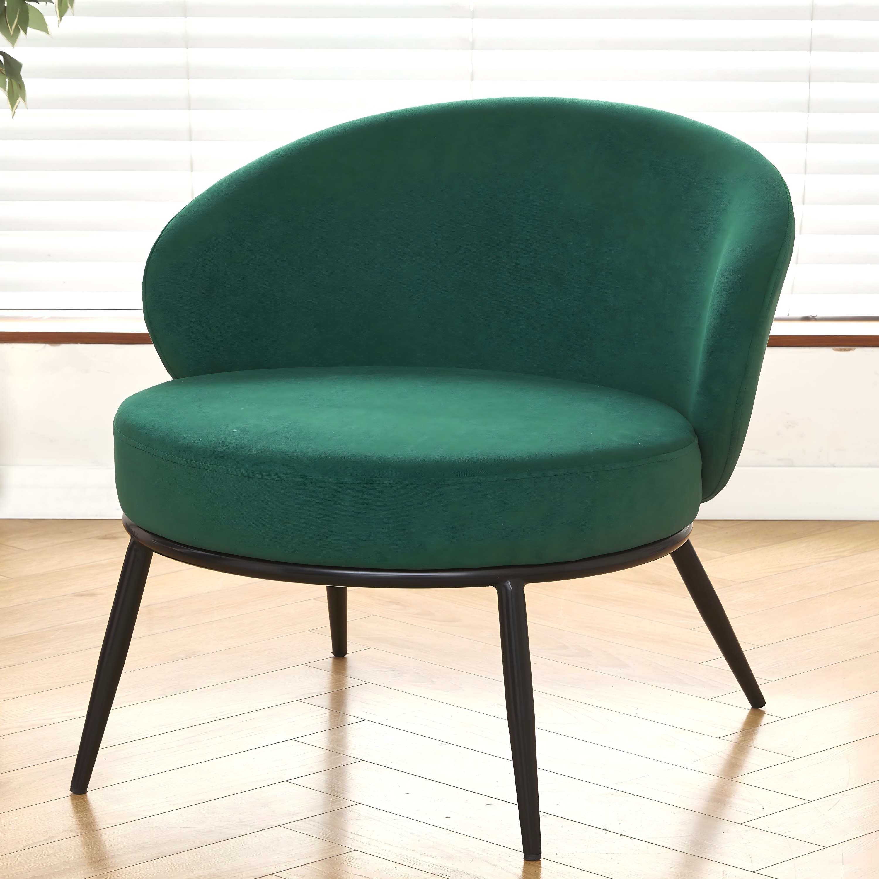Fauteuil accent velours rond pieds métal style mid-century