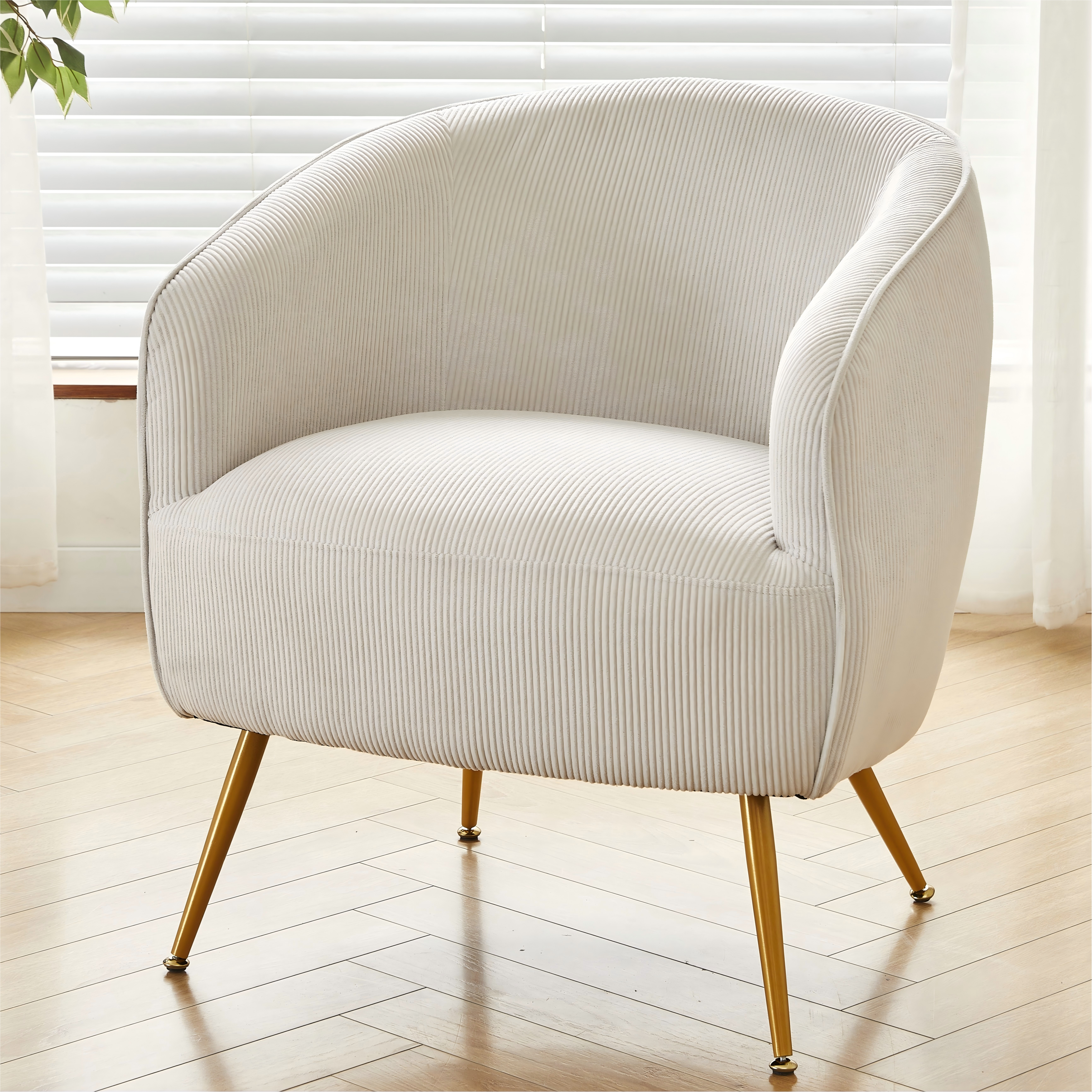 Chaise d'appoint velours côtelé pieds métal doré