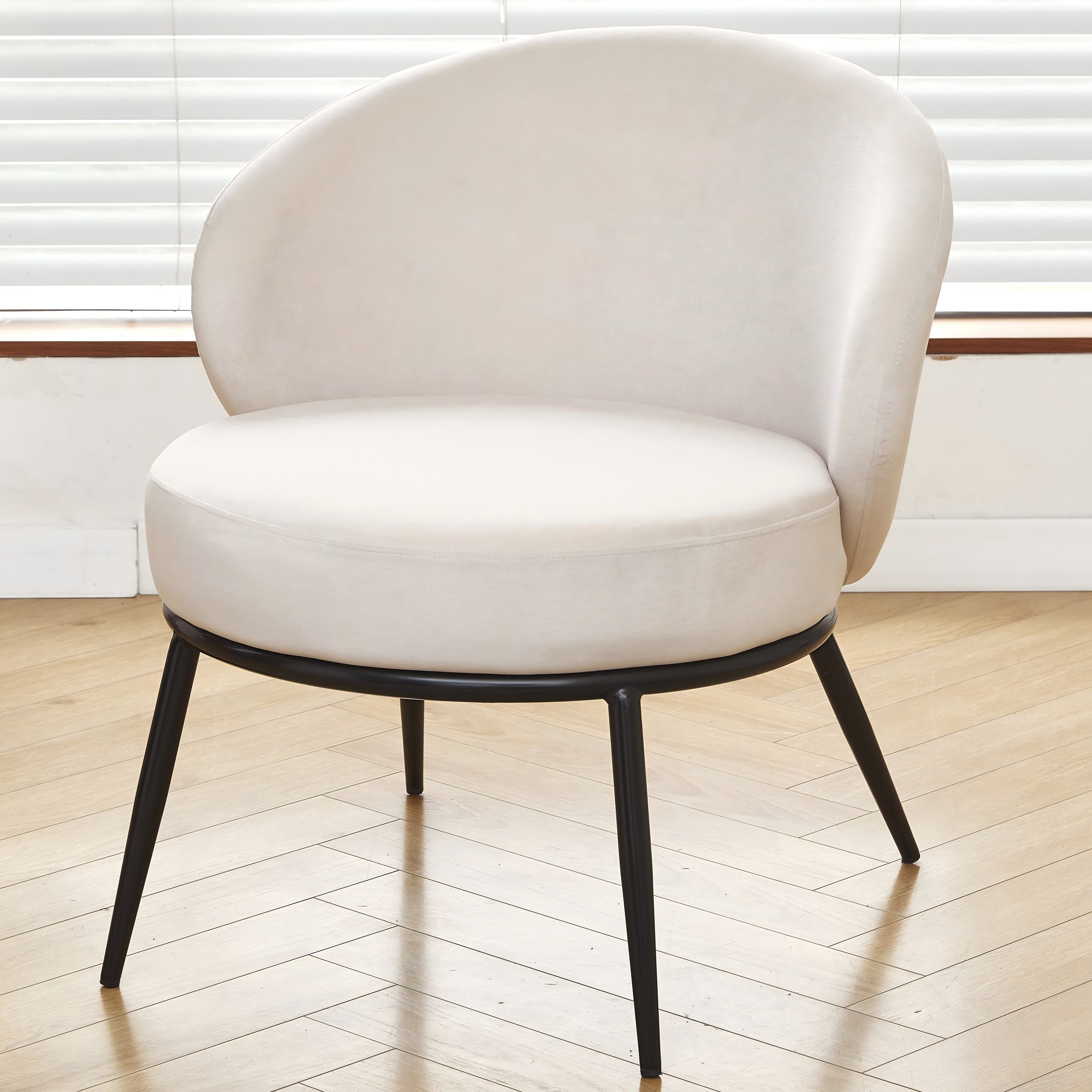 Fauteuil accent velours rond, style mi-siècle, pattes métal
