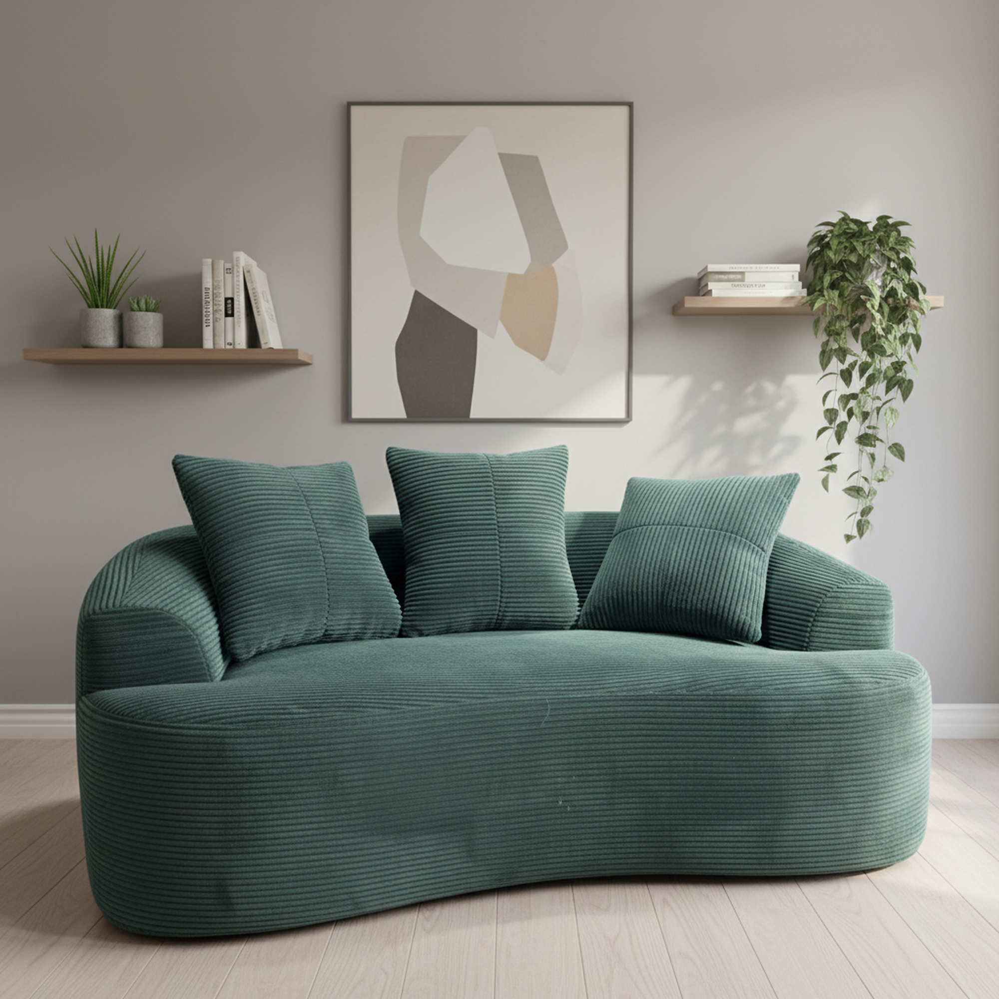 Causeuse courbe 65.35 po vert foncé, ressorts, sans assemblage