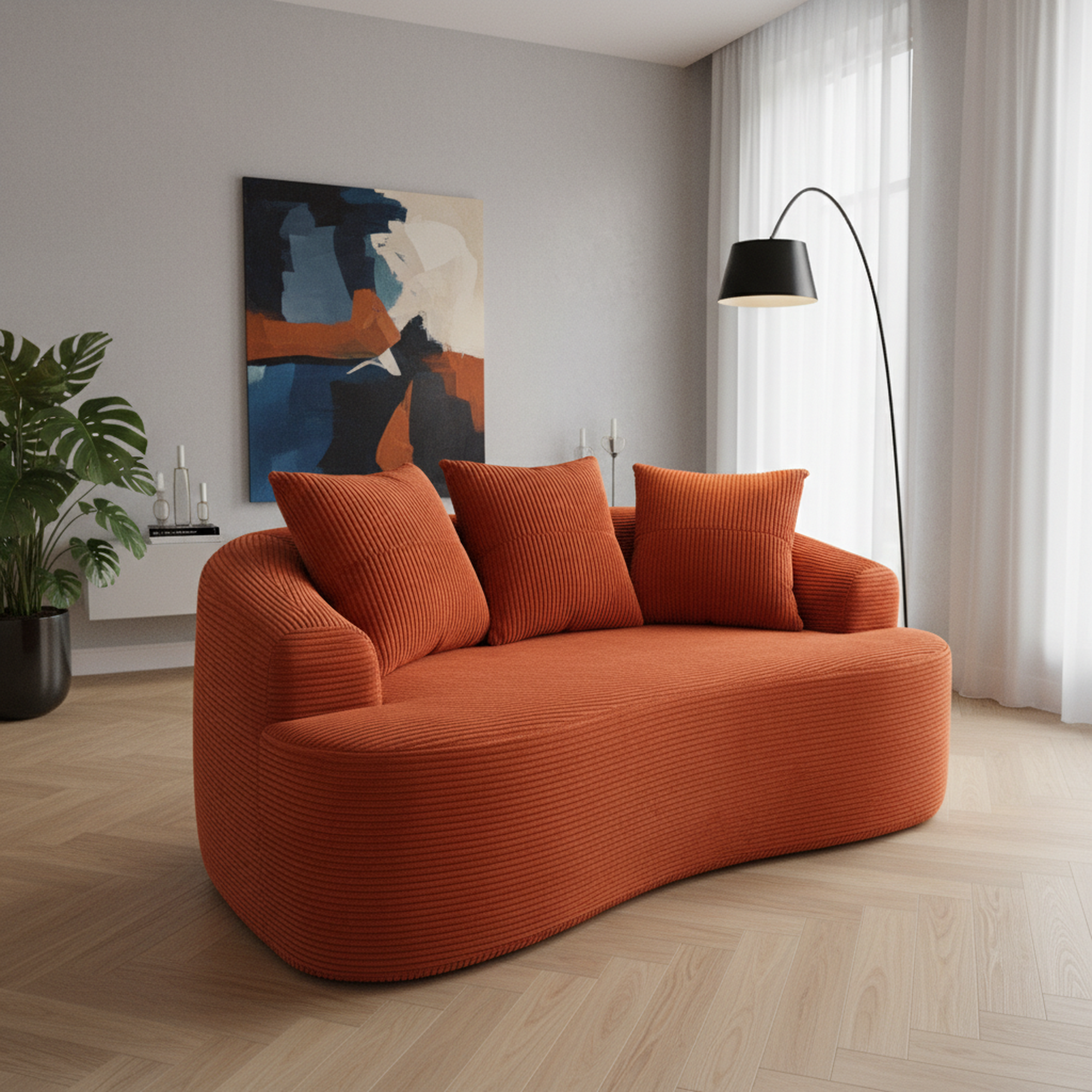 Causeuse courbe 65,35" ressorts, 3 coussins, rouge