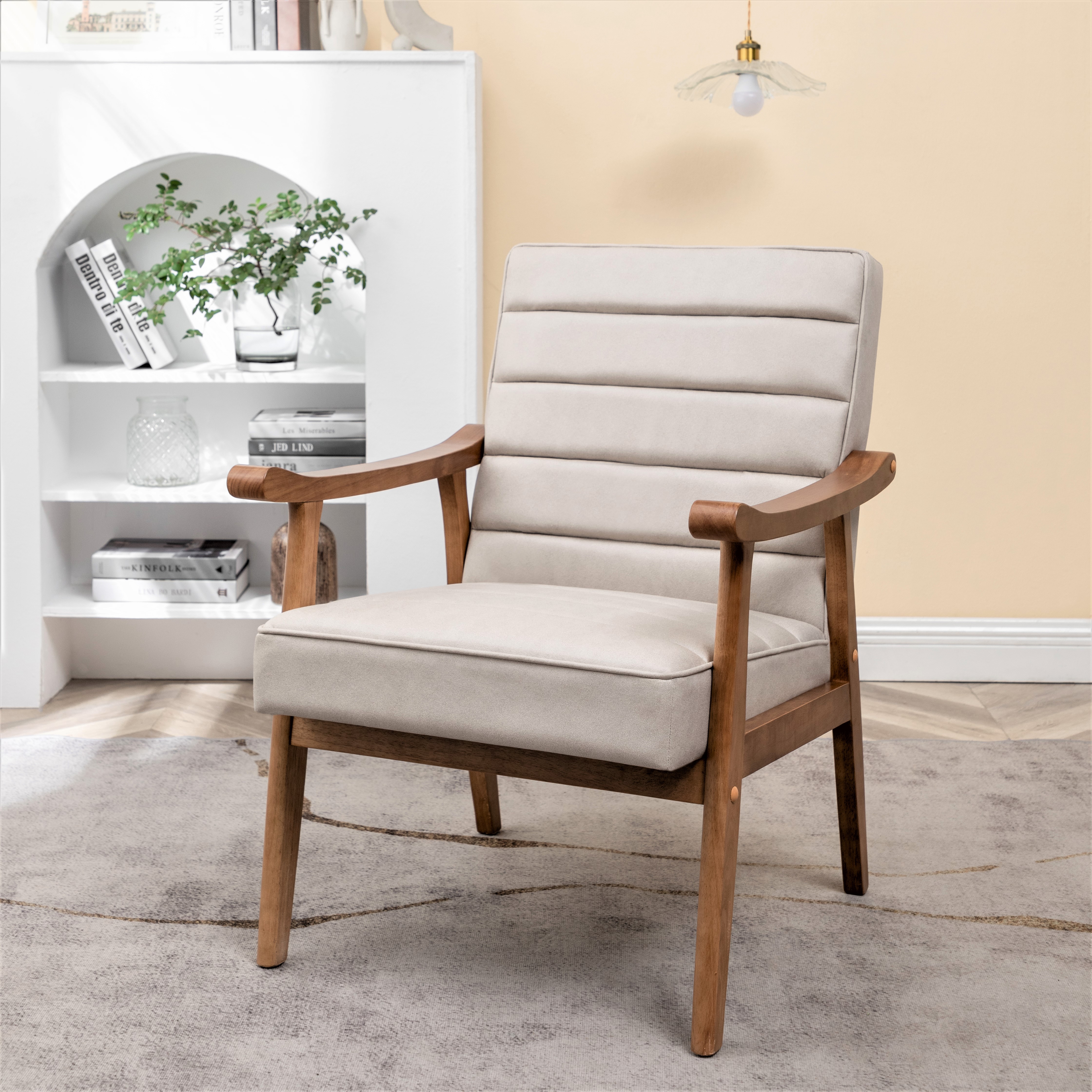 Fauteuil Accent Rembourré Cuir Microfibre Bois Salon