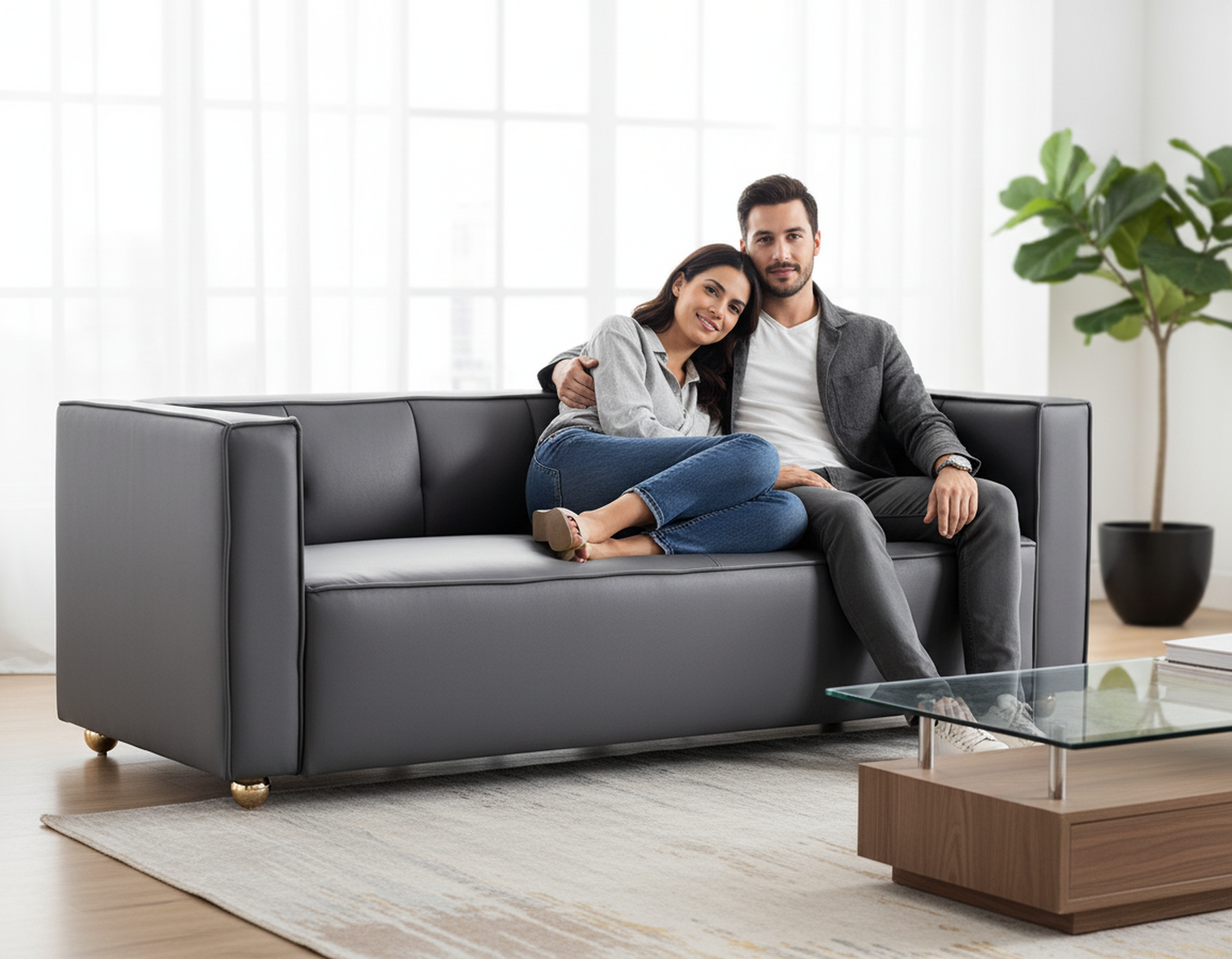 Sofa polyester 3 places, dossier bas matelassé, 87 po, assemblage facile