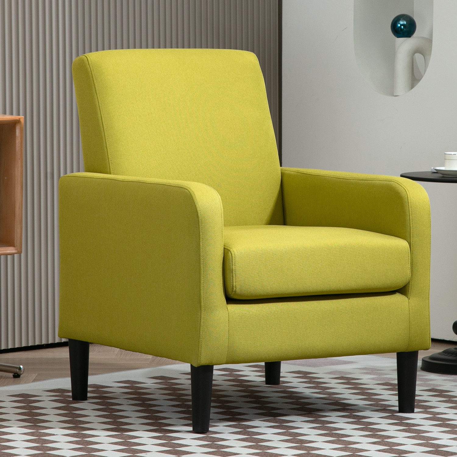 Fauteuil accent lin cadre bois, chaise unique