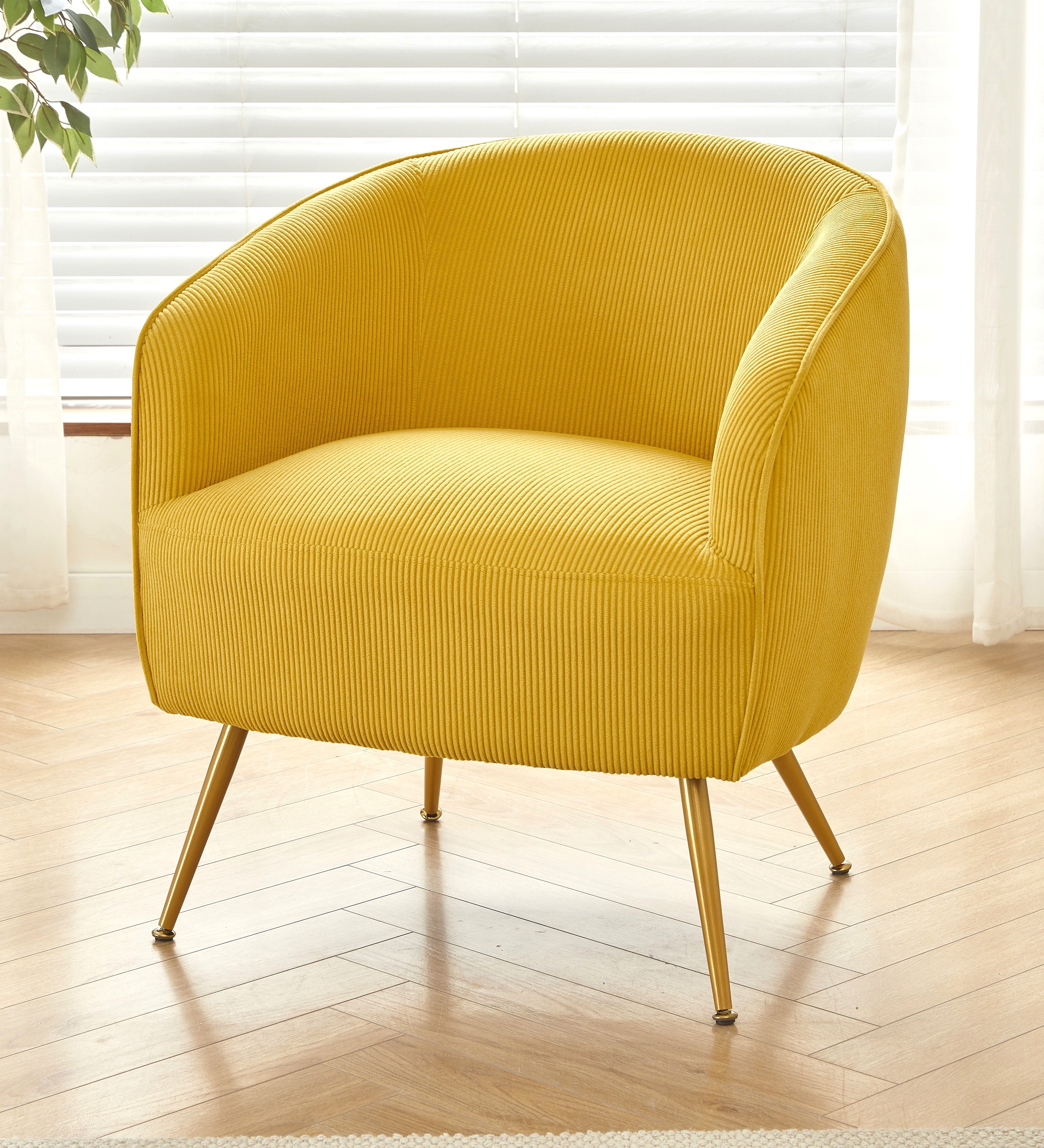 Fauteuil accent velours côtelé, jambes doré, style moderne