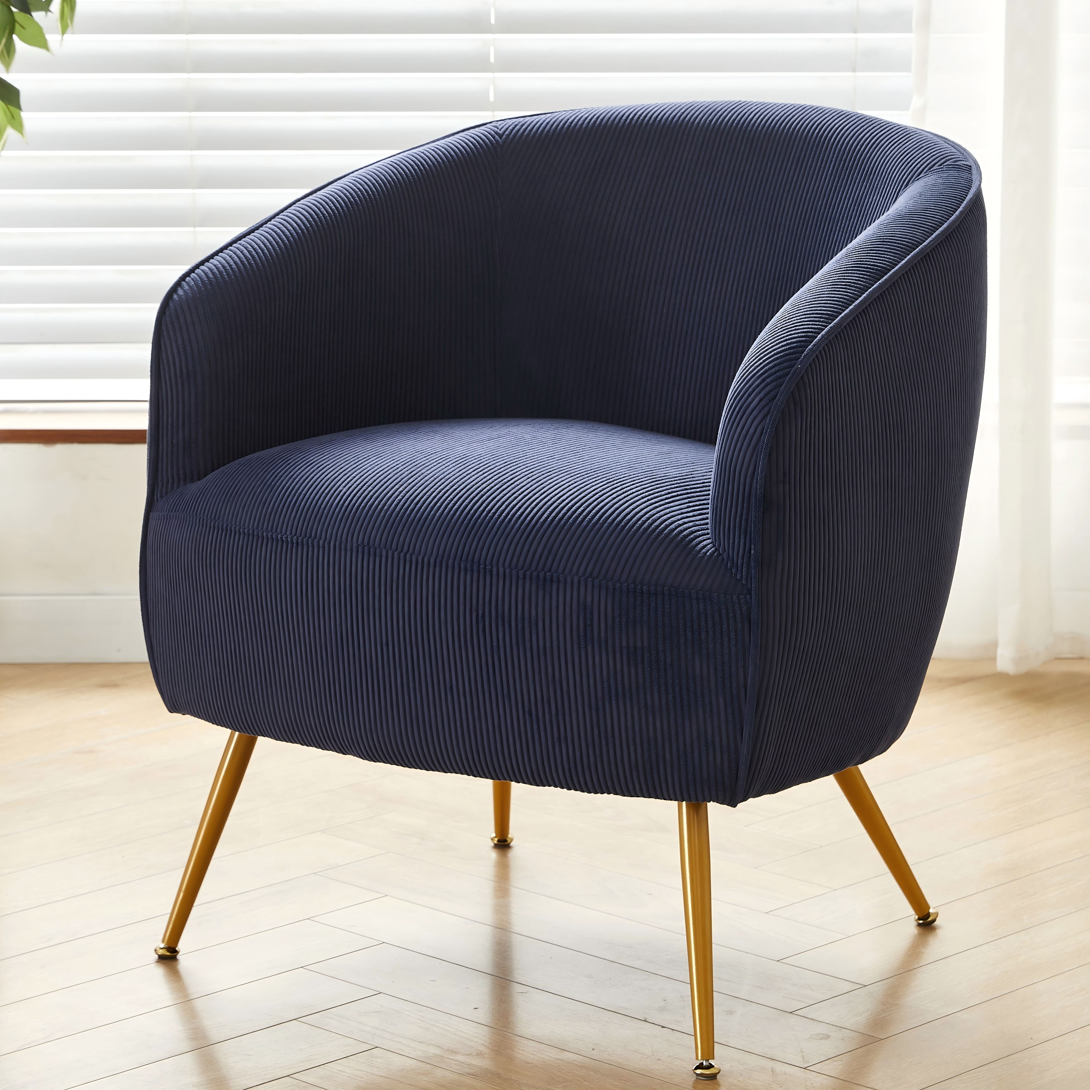 Fauteuil accent velours côtelé, jambes doré, style moderne