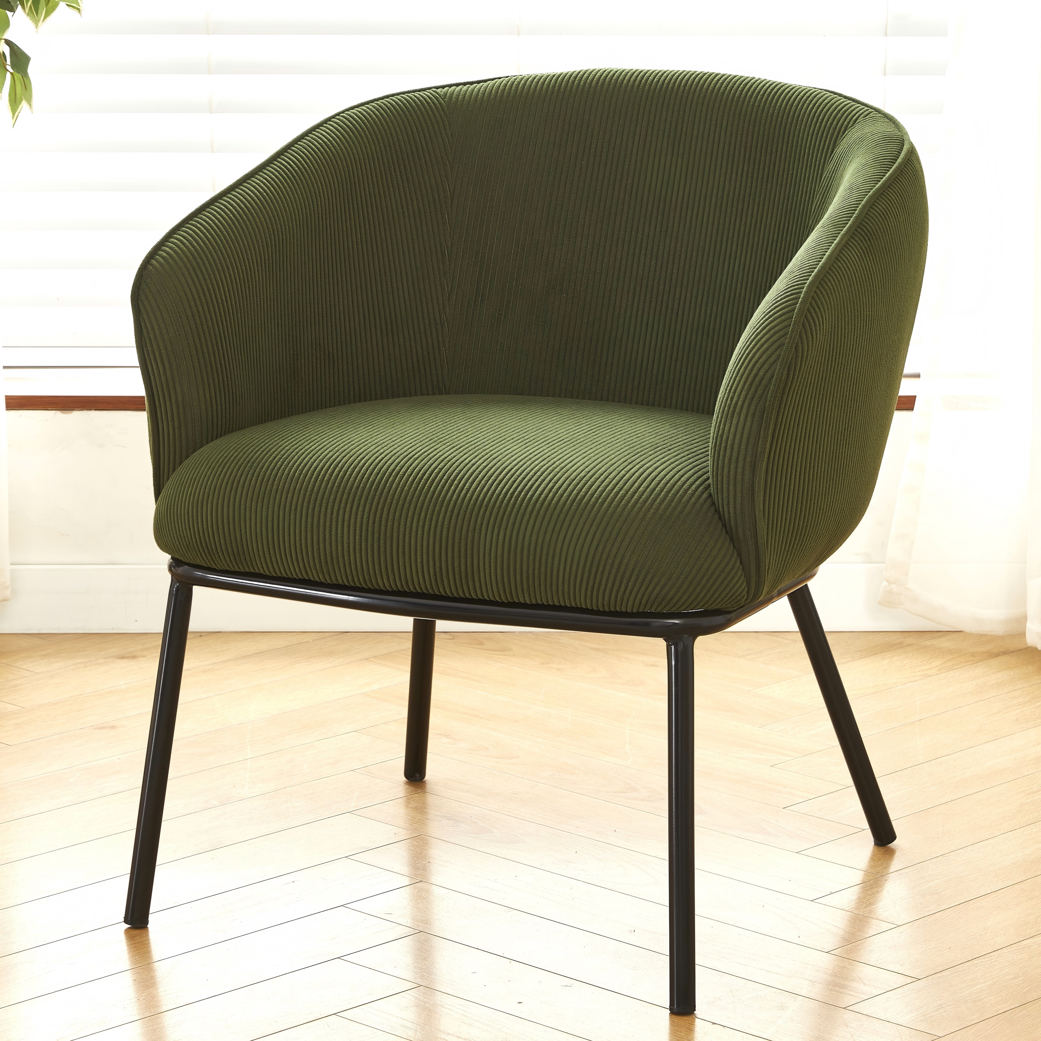 Fauteuil corduroy moderne jambes métal mi-siècle