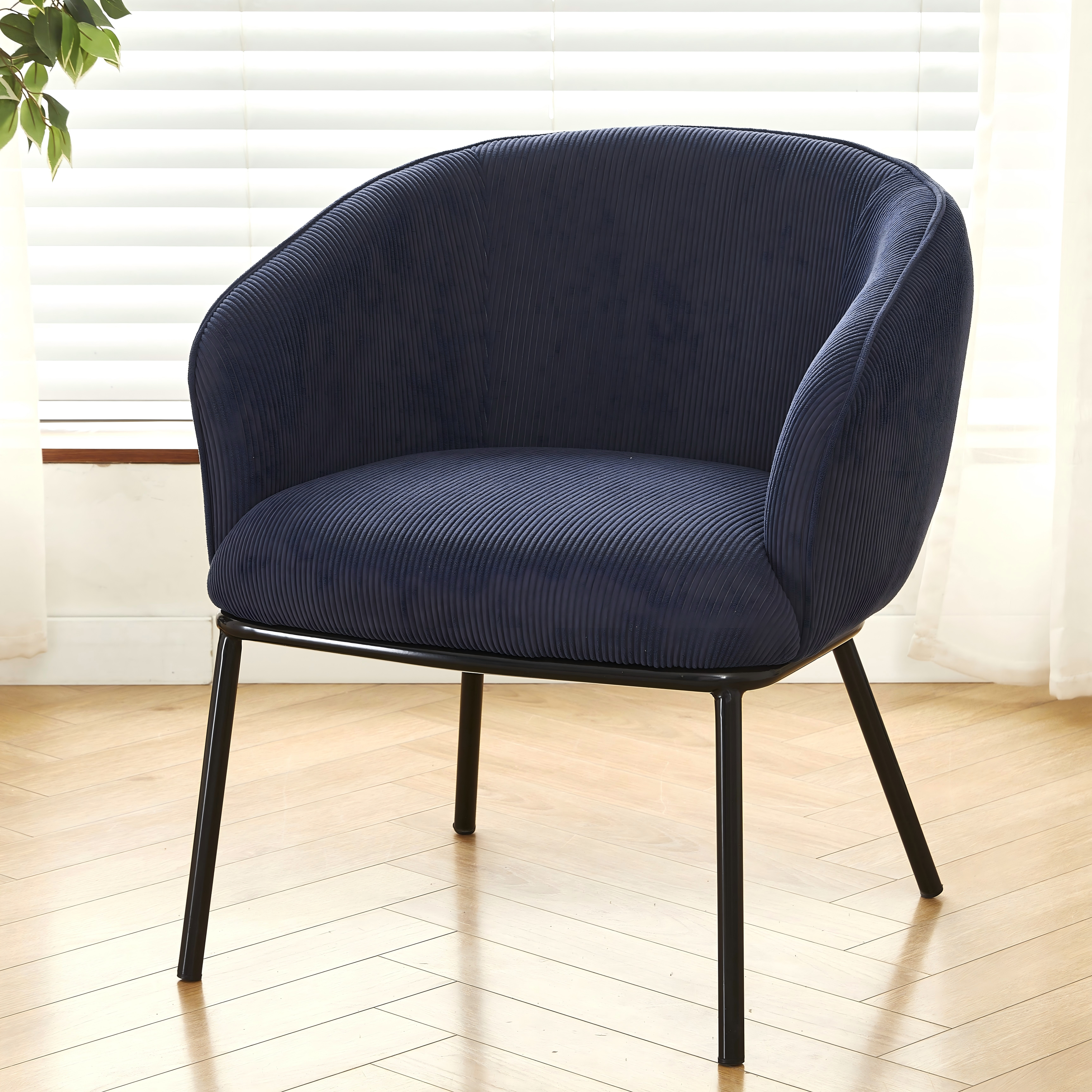 Fauteuil d'accent en velours côtelé, pieds métalliques, style années 50