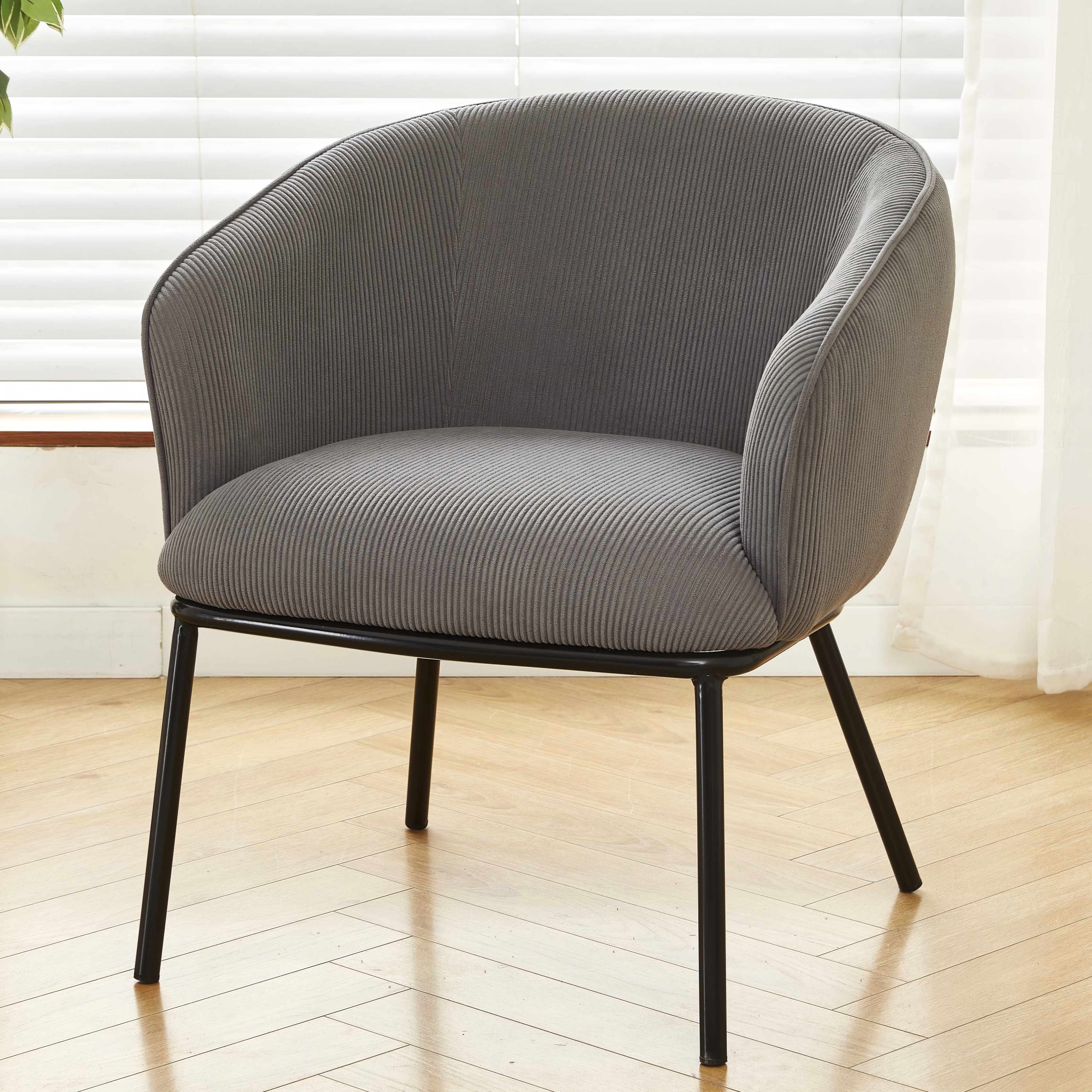 Fauteuil accent cordon moderne, pieds métal, style tonneau
