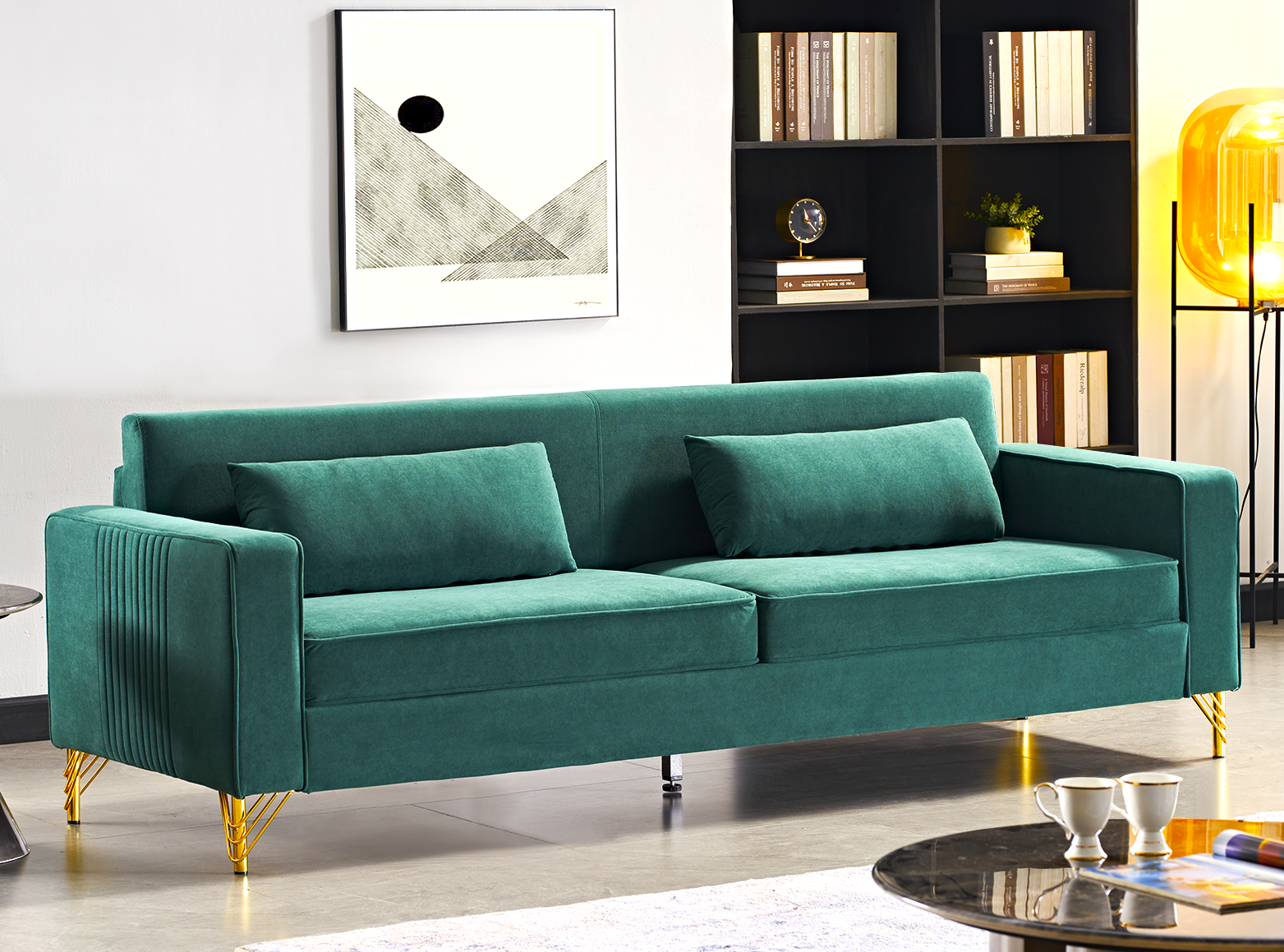 Canapé velours 3 places Aesthetic 85,8po, design moderne, vert