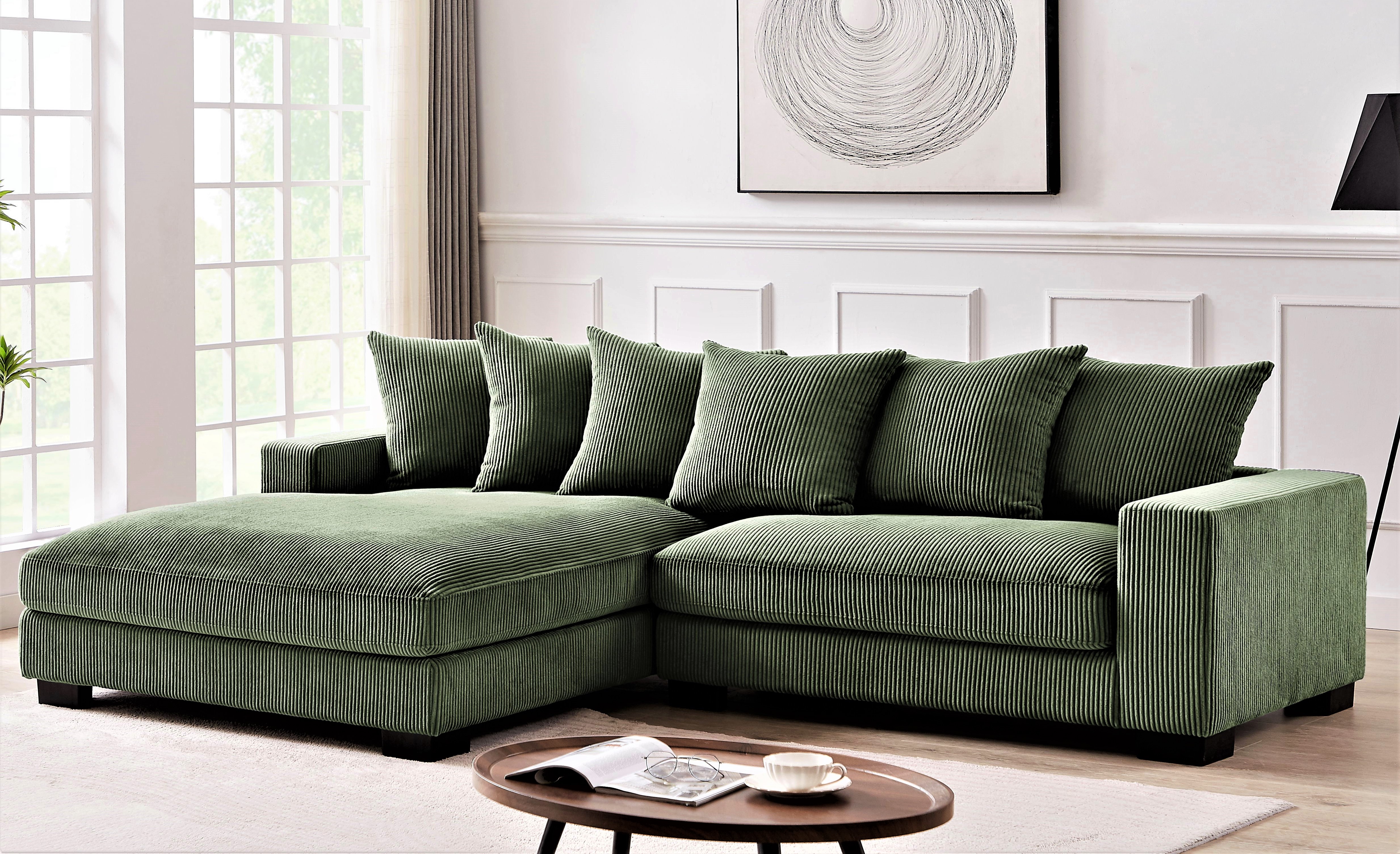 Canapé sectionnel luxe 102po vert foncé, corduroy