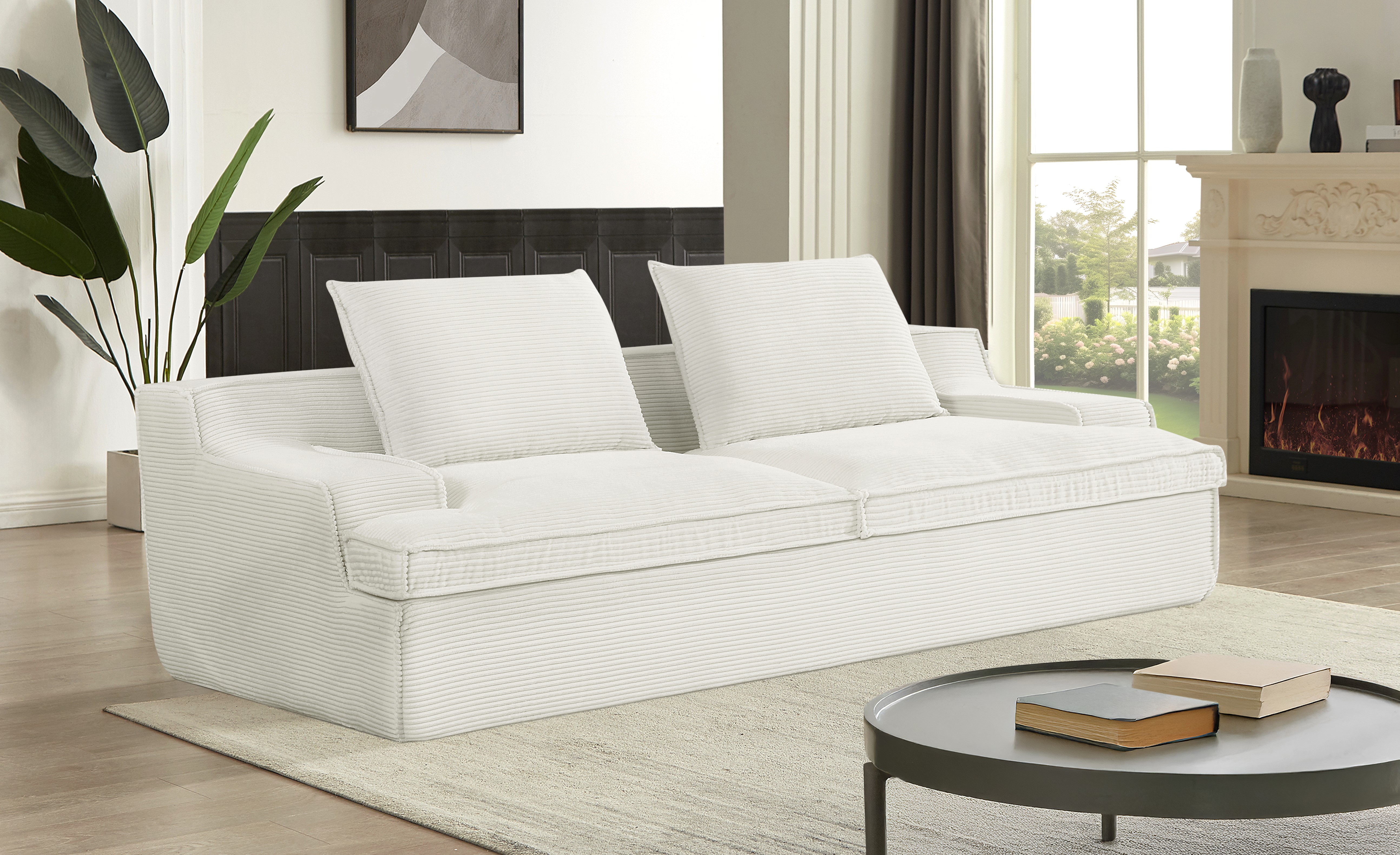 Canapé Nimbus 4 places corduroy, sans assemblage, 90" ivoire