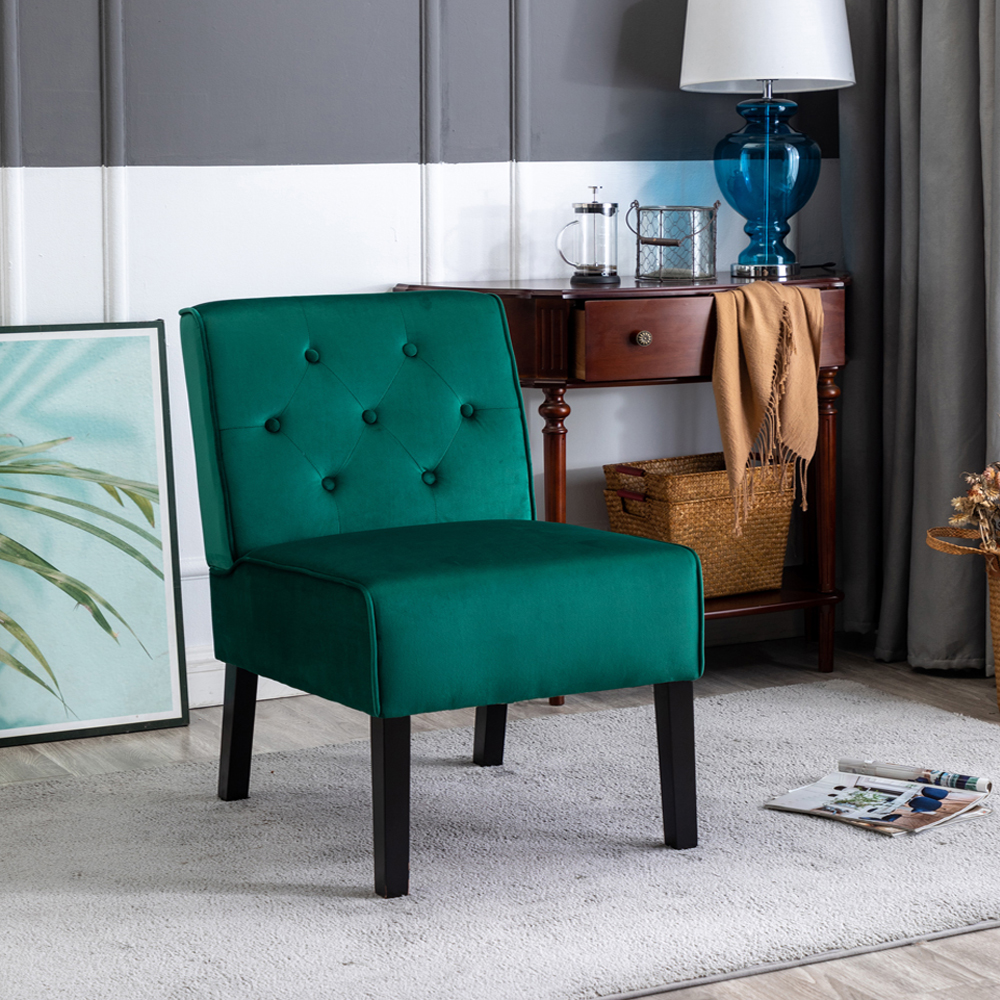 Reese 53 - Fauteuil accent velours vert, capitonné, 2 pièces
