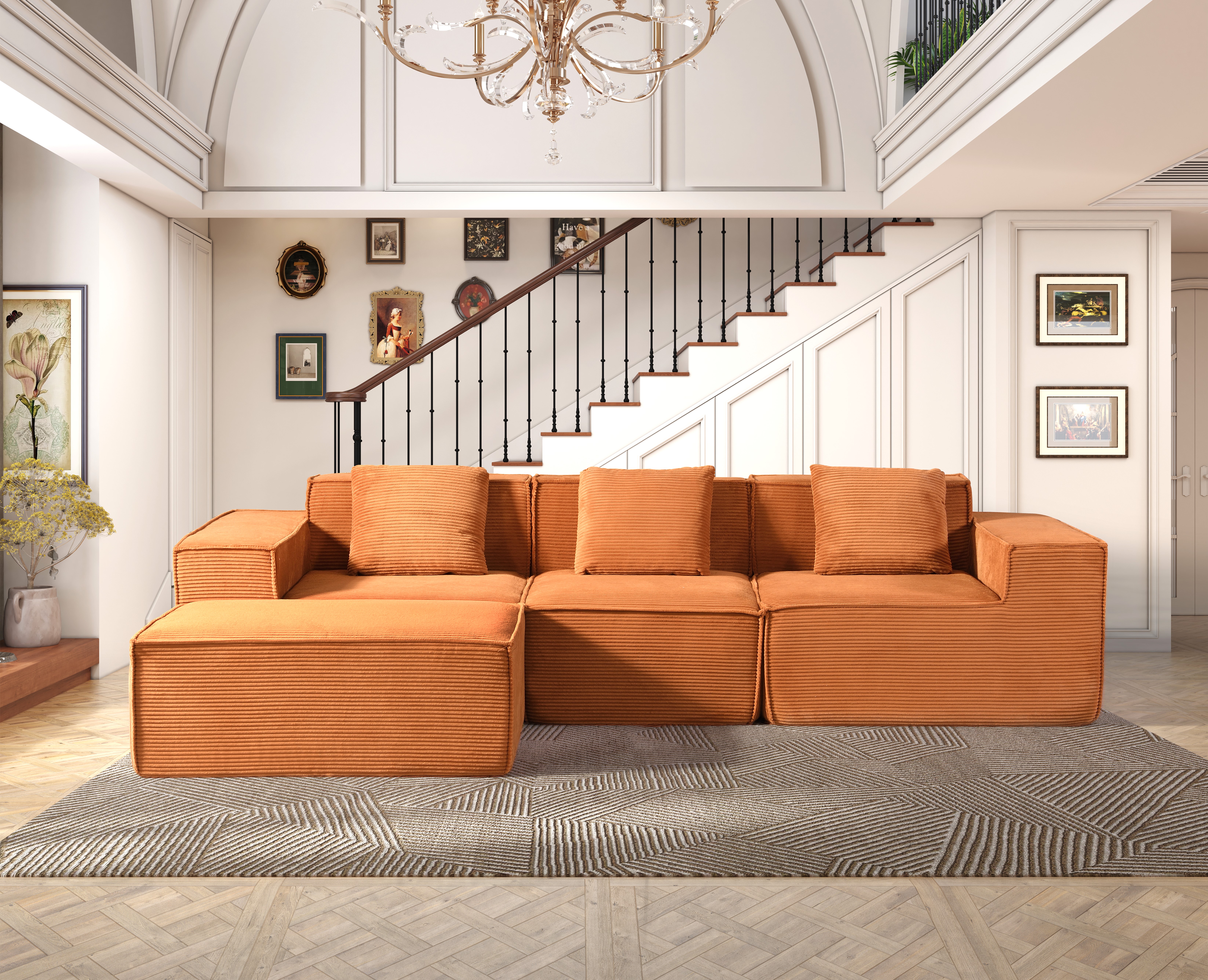 Causeuse convertible CozyForm velours corail orange modulaire