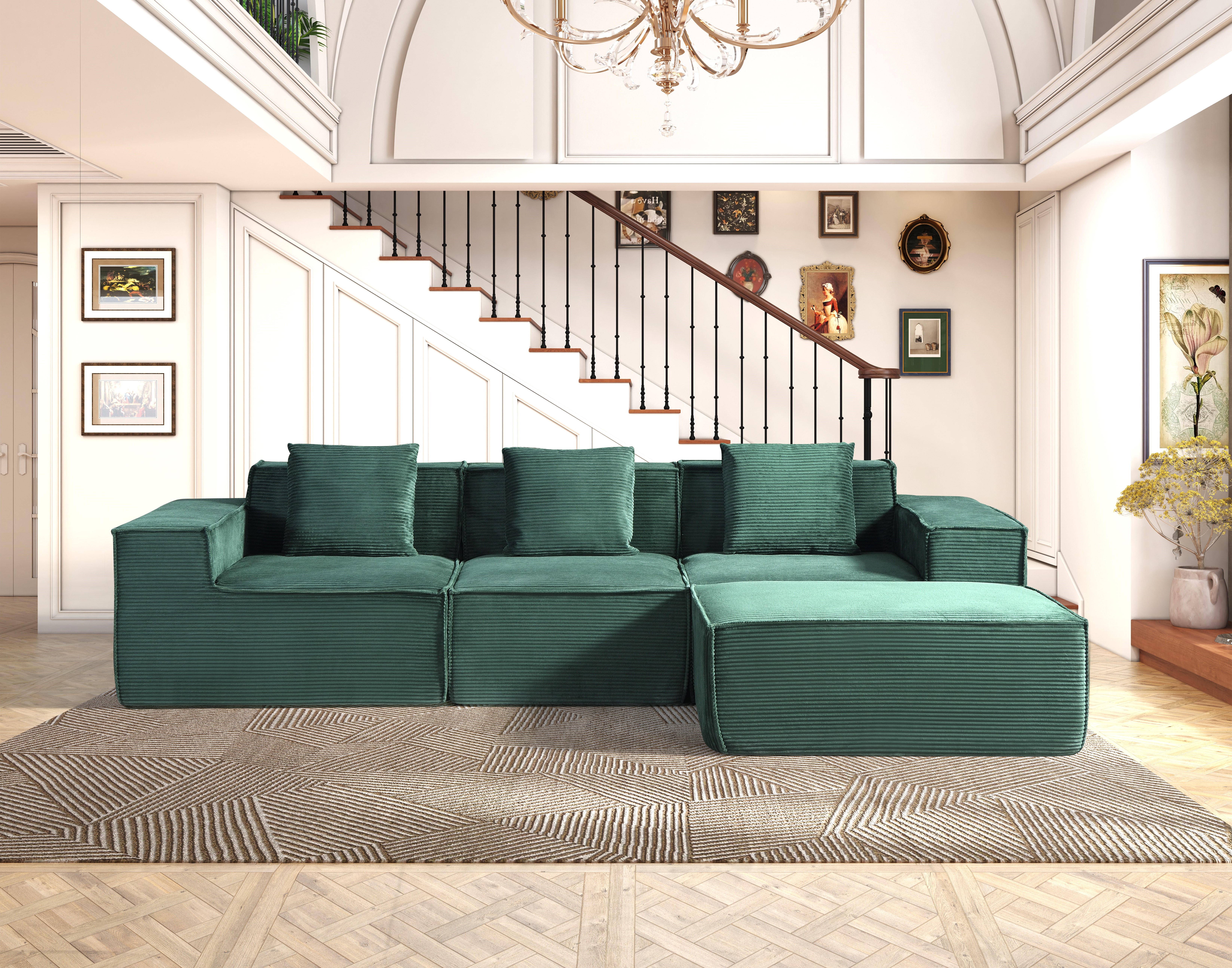 CozyForm Causeuse convertible velours côtelé, canapé-lit modulaire vert