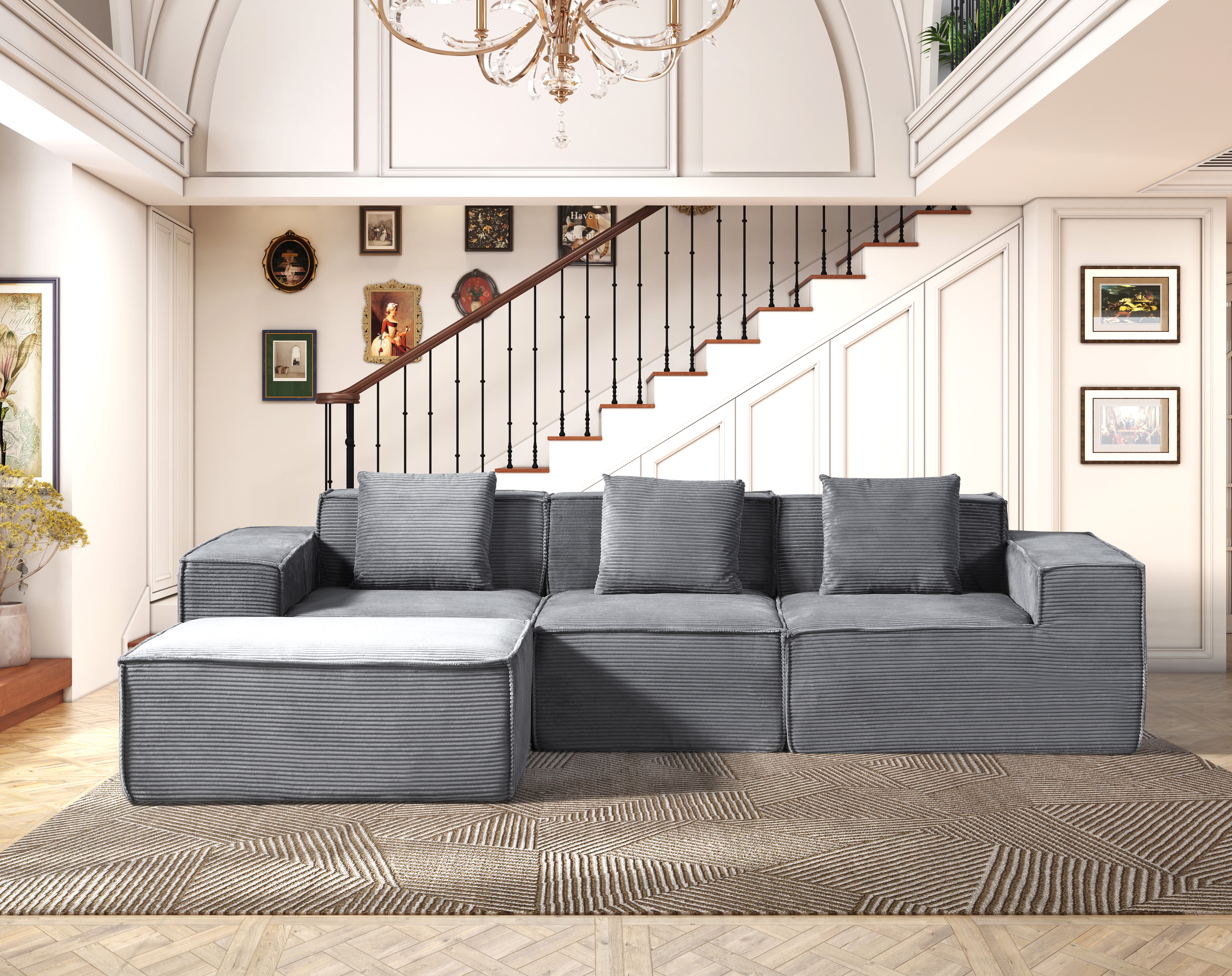 CozyForm Causeuse convertible velours côtelé, canapé-lit modulaire gris
