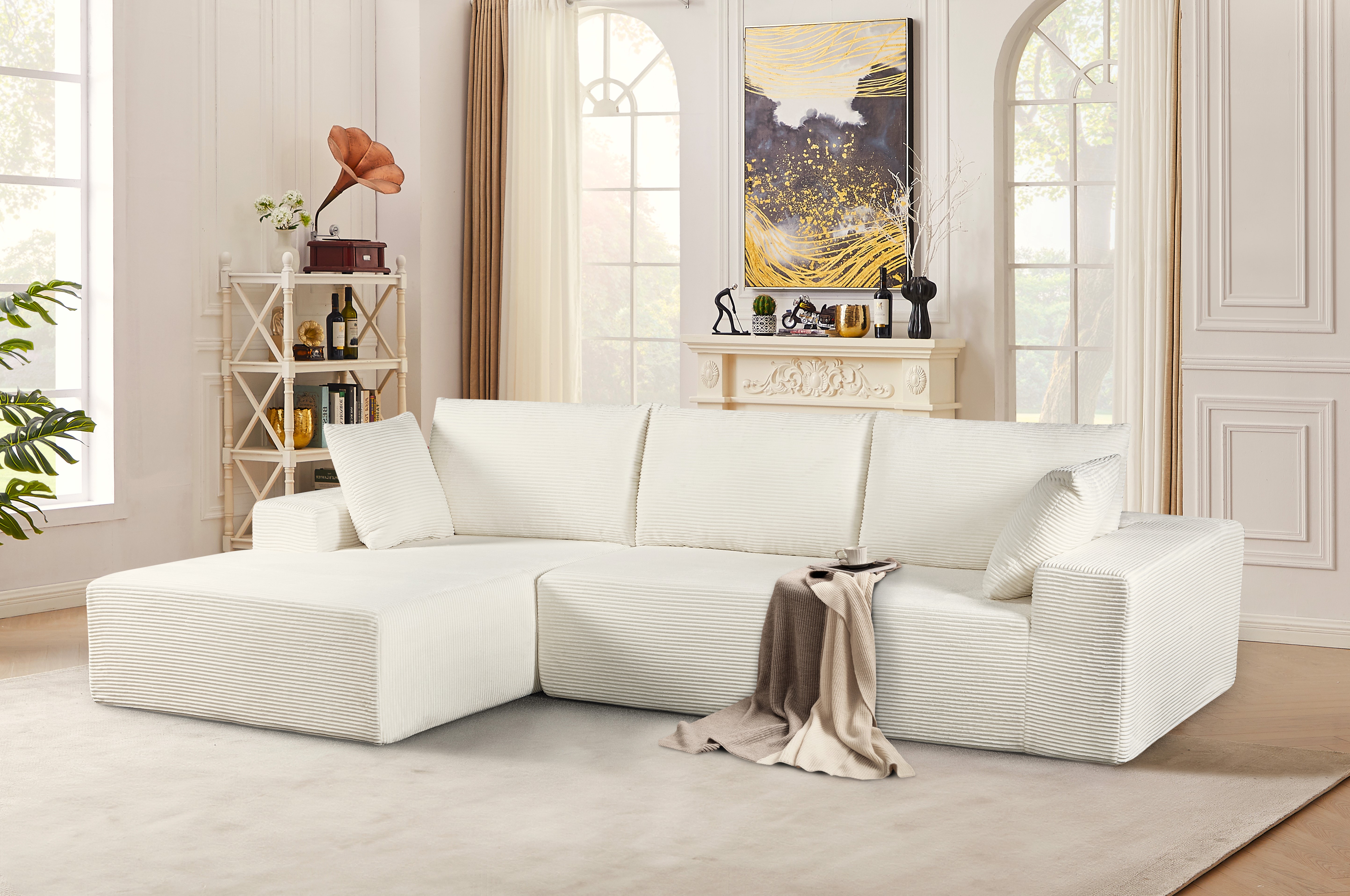 CozyForm Canapé convertible cordon convertible, mousse, ivoire, gauche