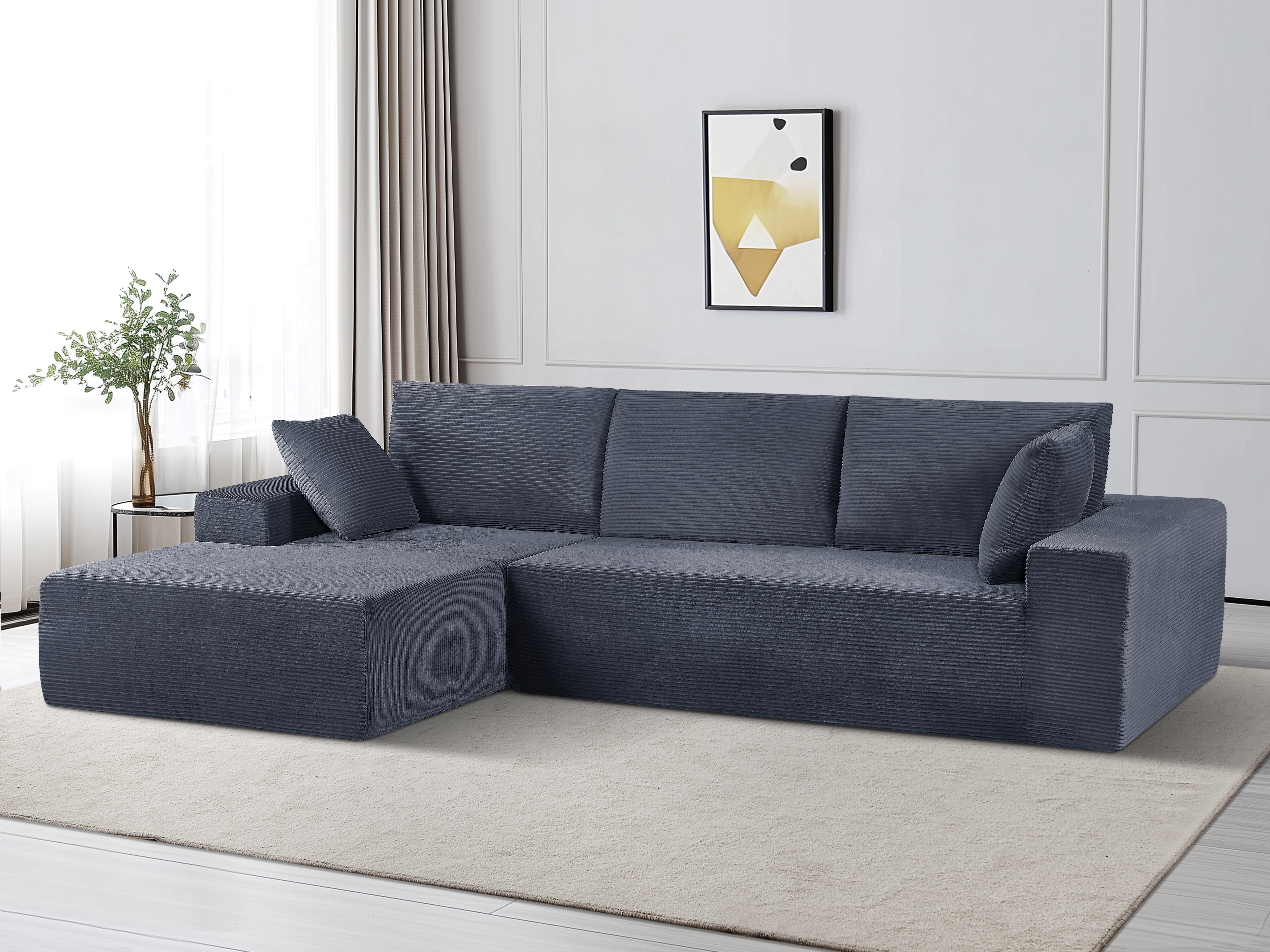 Sofa sectionnel cordon convertible mousse gris foncé