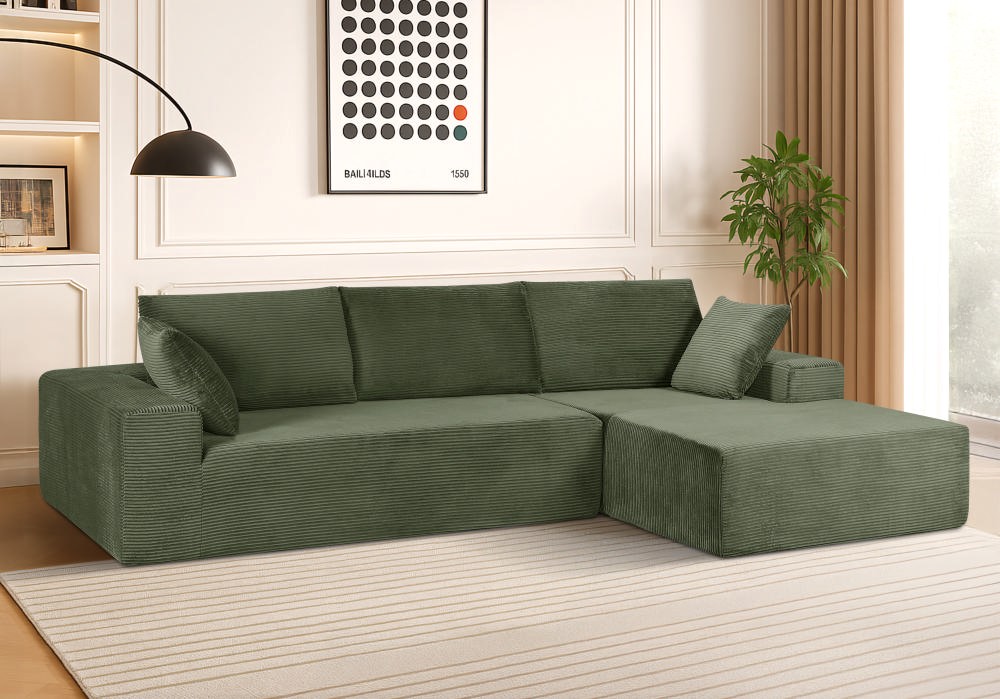 Causeuse convertible CozyForm velours côtelé vert, sans assemblage