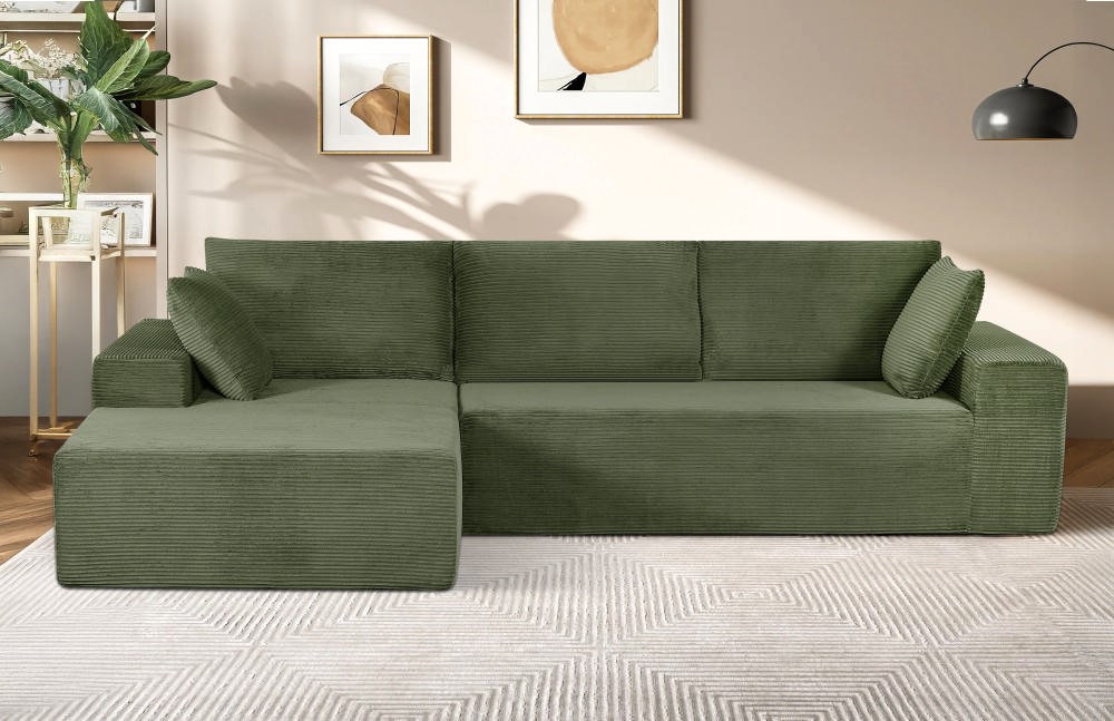 Sofa sectionnel cordon convertible mousse vert foncé gauche