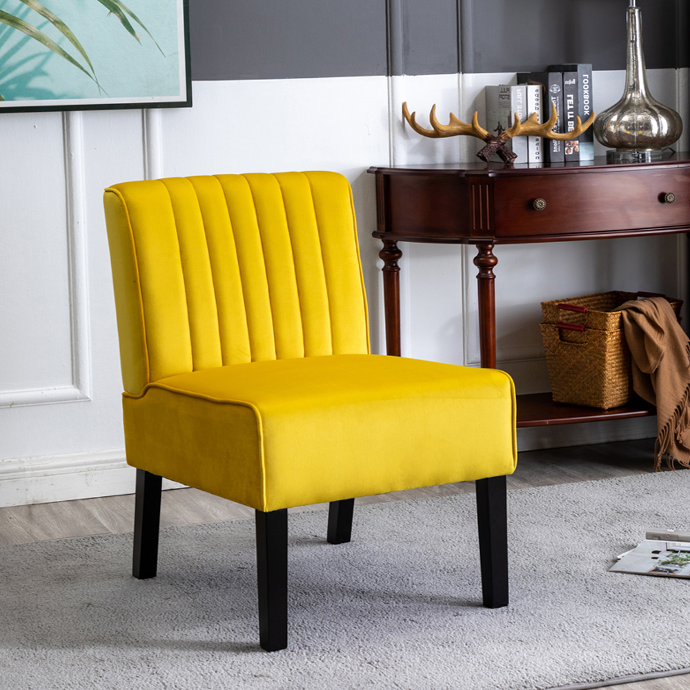 Fauteuil Reese mi-siècle velours jaune ensemble 2